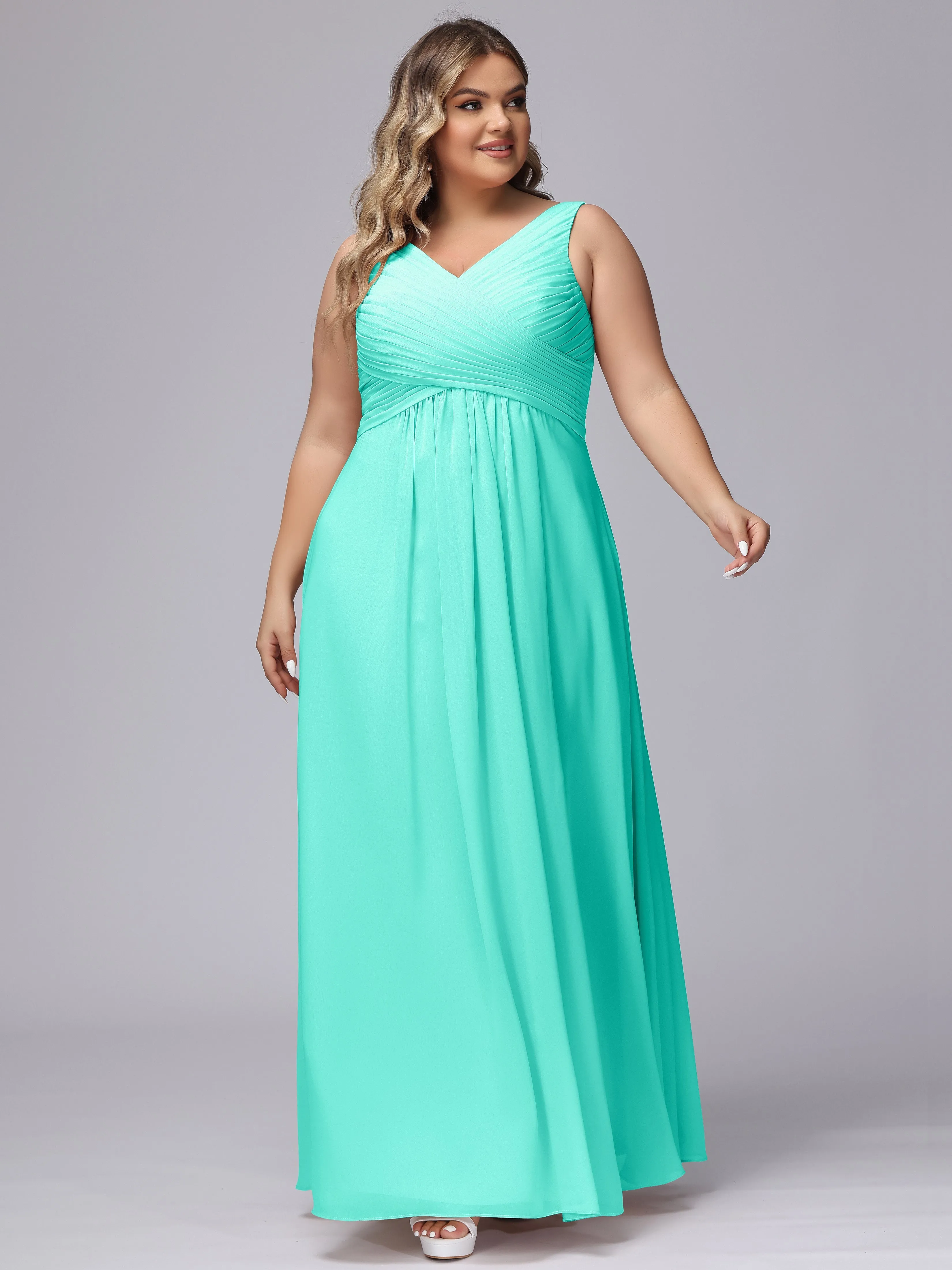 A-line Sleeveless V-back Chiffon Plus Size Bridesmaid Dress