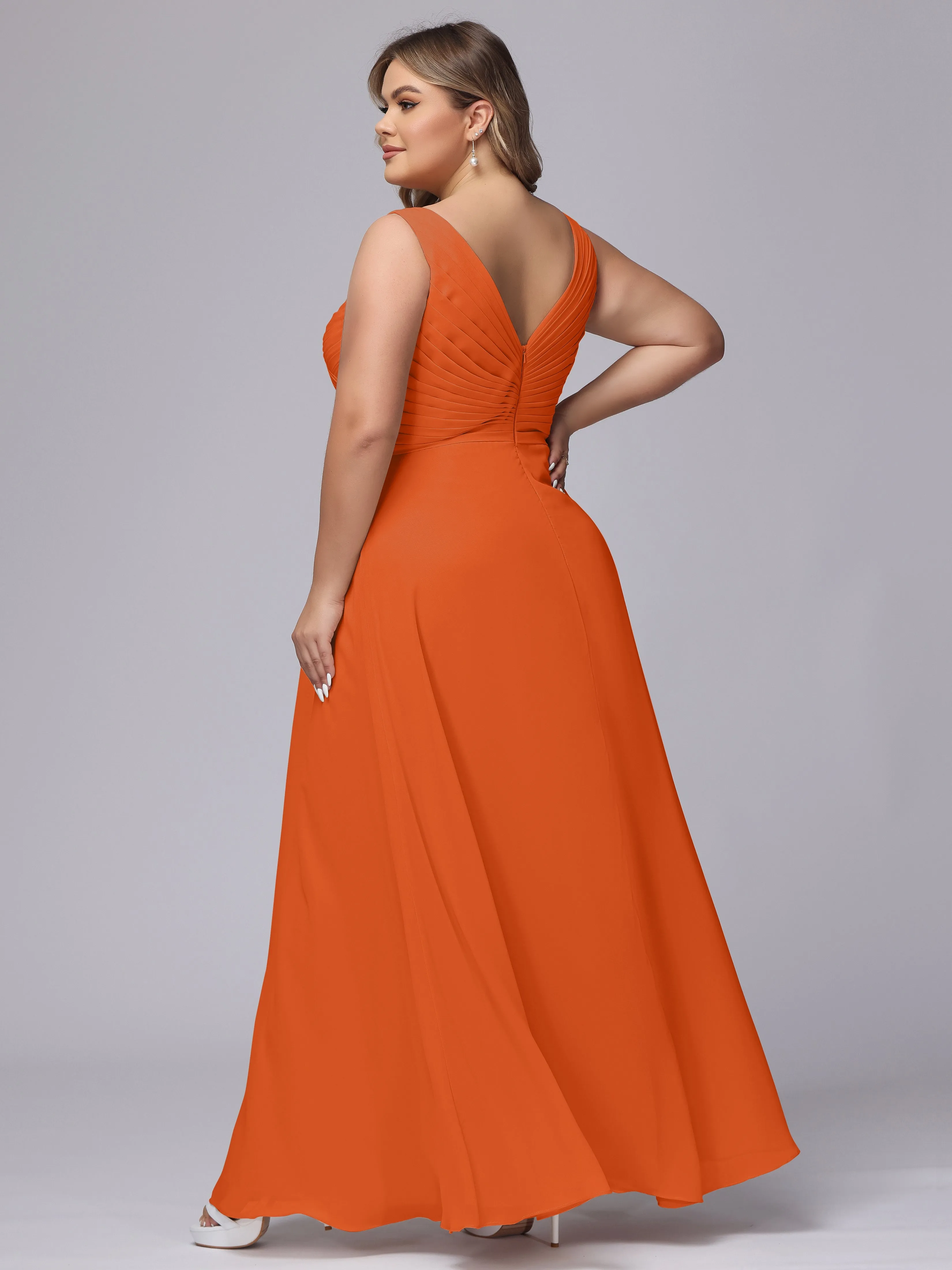 A-line Sleeveless V-back Chiffon Plus Size Bridesmaid Dress
