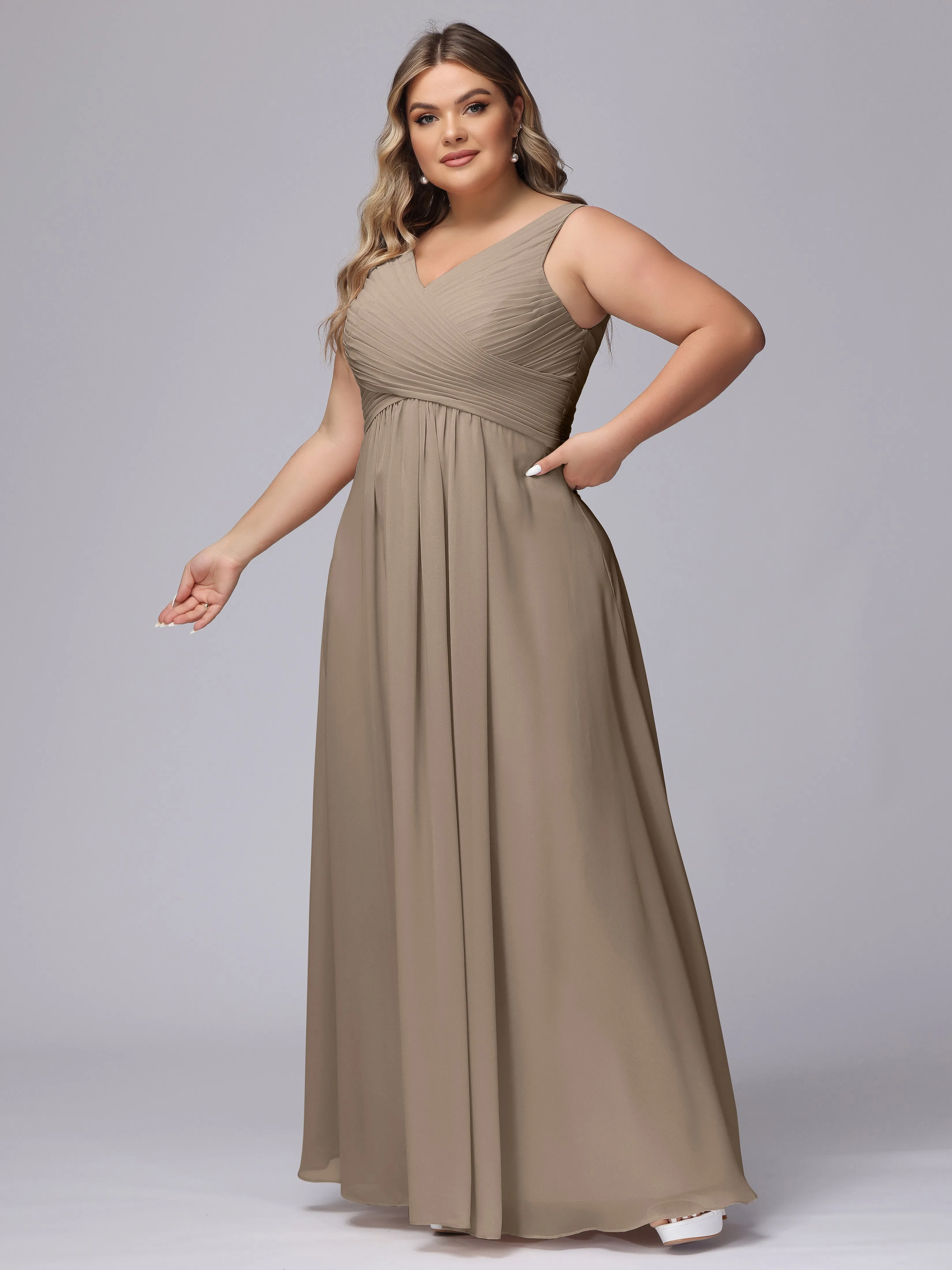 A-line Sleeveless V-back Chiffon Plus Size Bridesmaid Dress