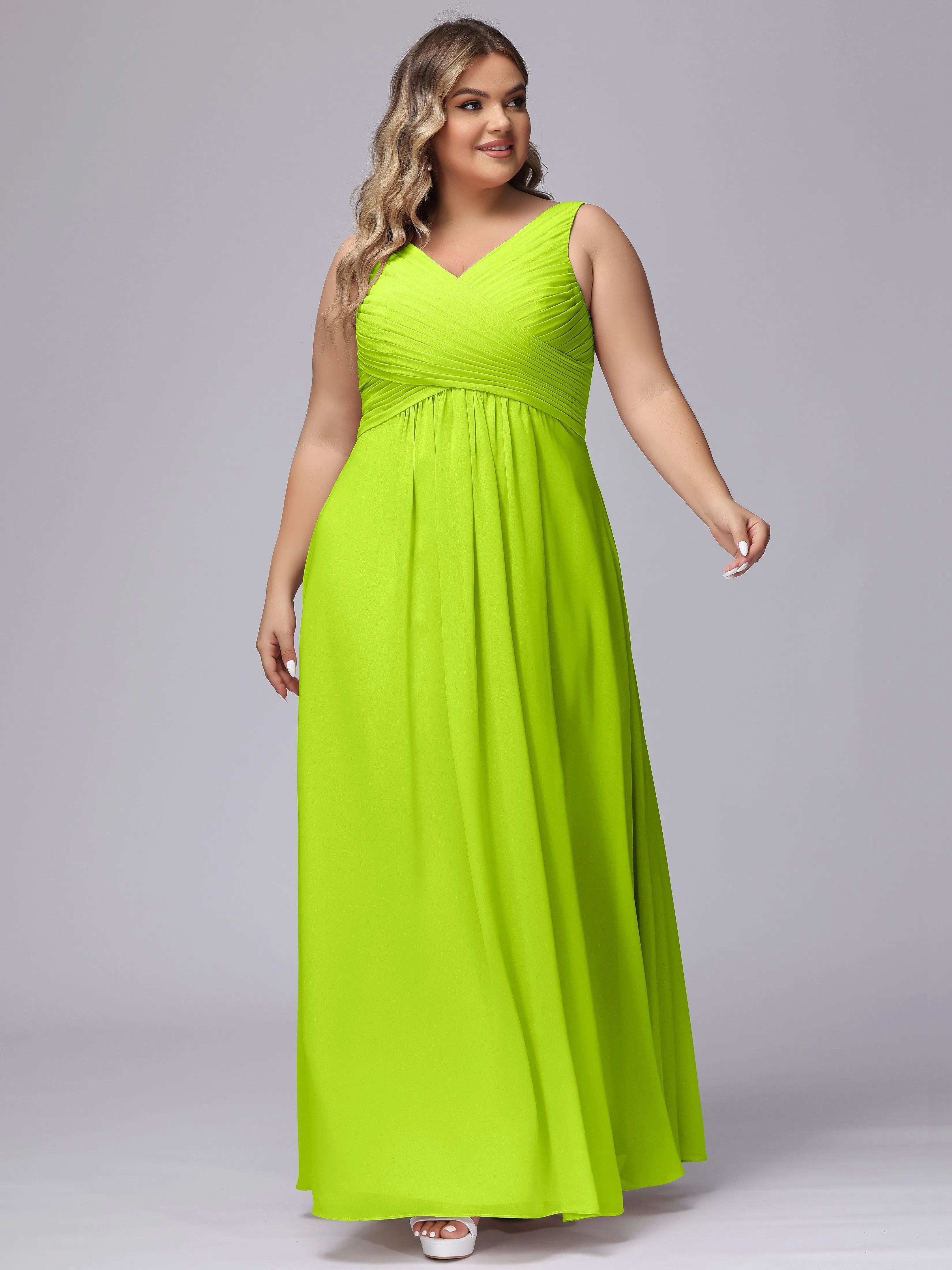 A-line Sleeveless V-back Chiffon Plus Size Bridesmaid Dress