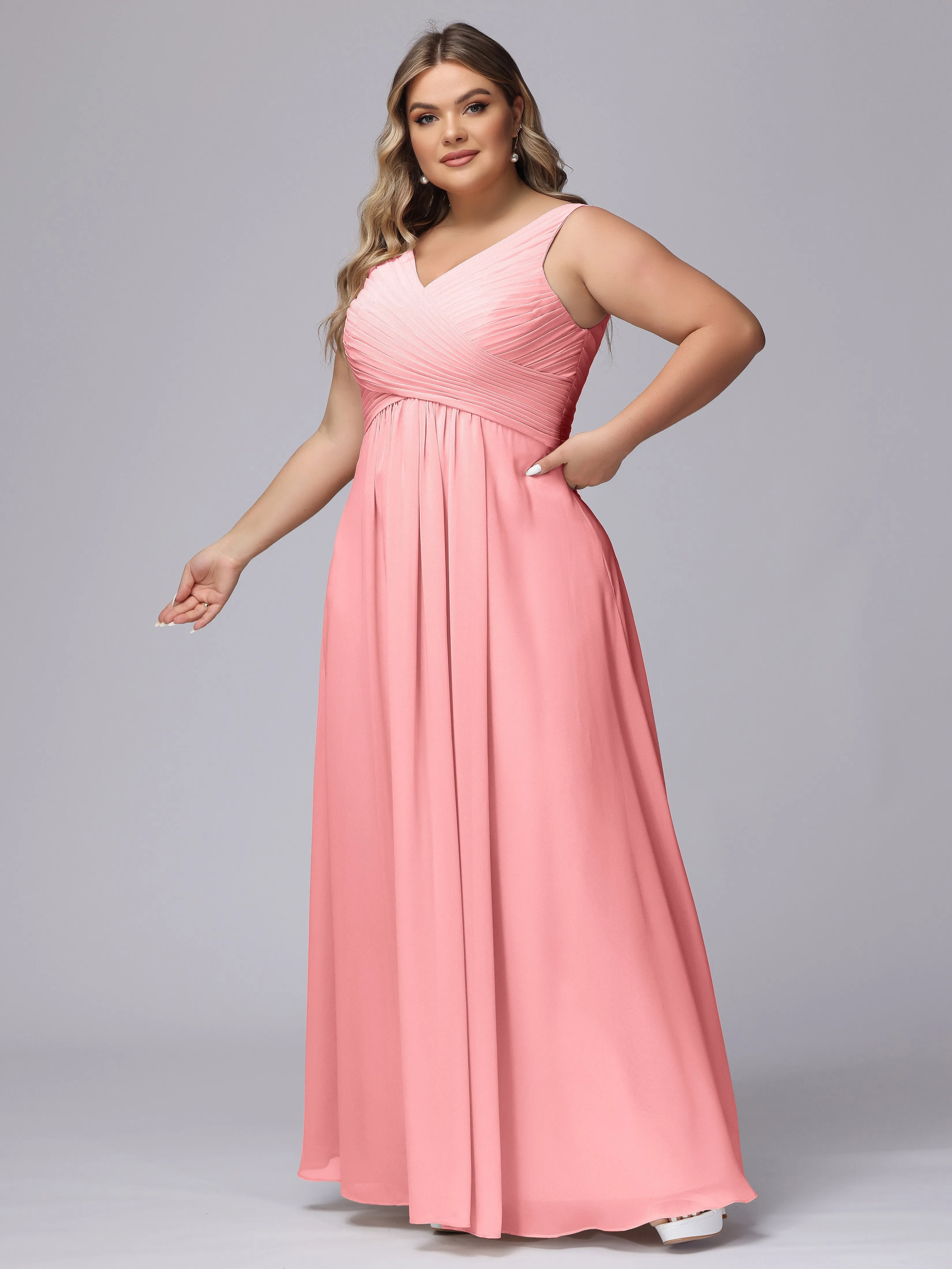 A-line Sleeveless V-back Chiffon Plus Size Bridesmaid Dress