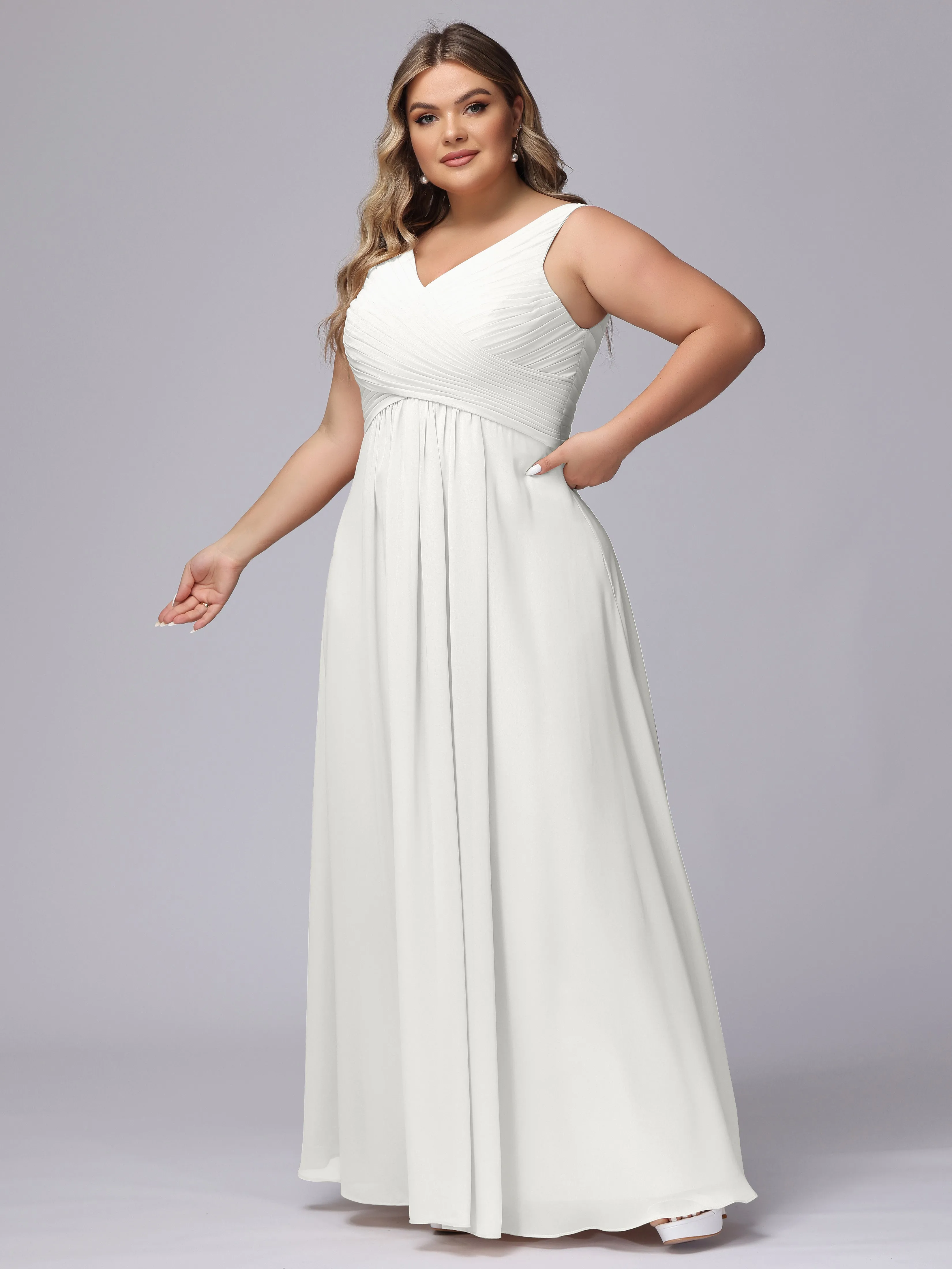 A-line Sleeveless V-back Chiffon Plus Size Bridesmaid Dress