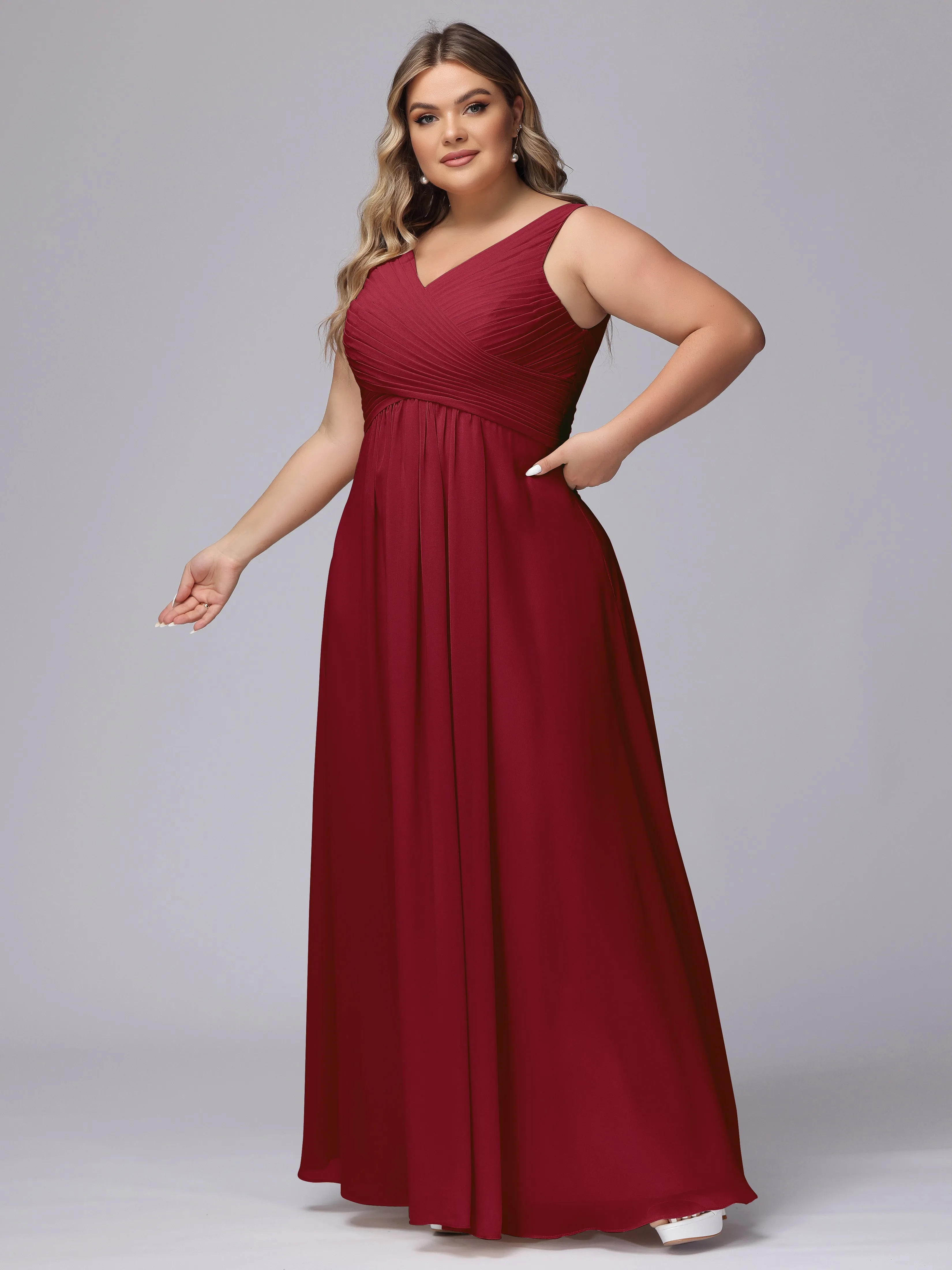 A-line Sleeveless V-back Chiffon Plus Size Bridesmaid Dress