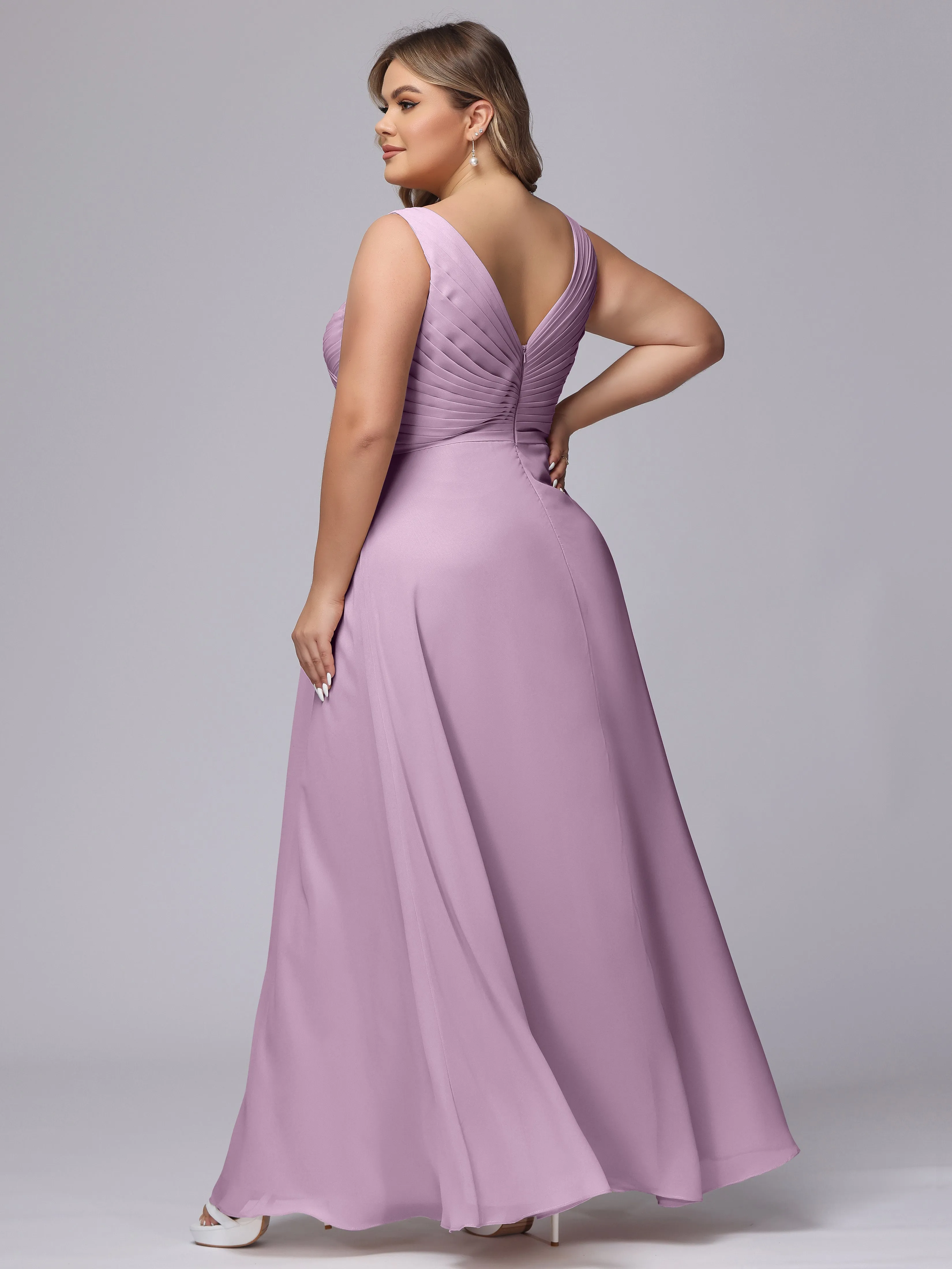A-line Sleeveless V-back Chiffon Plus Size Bridesmaid Dress