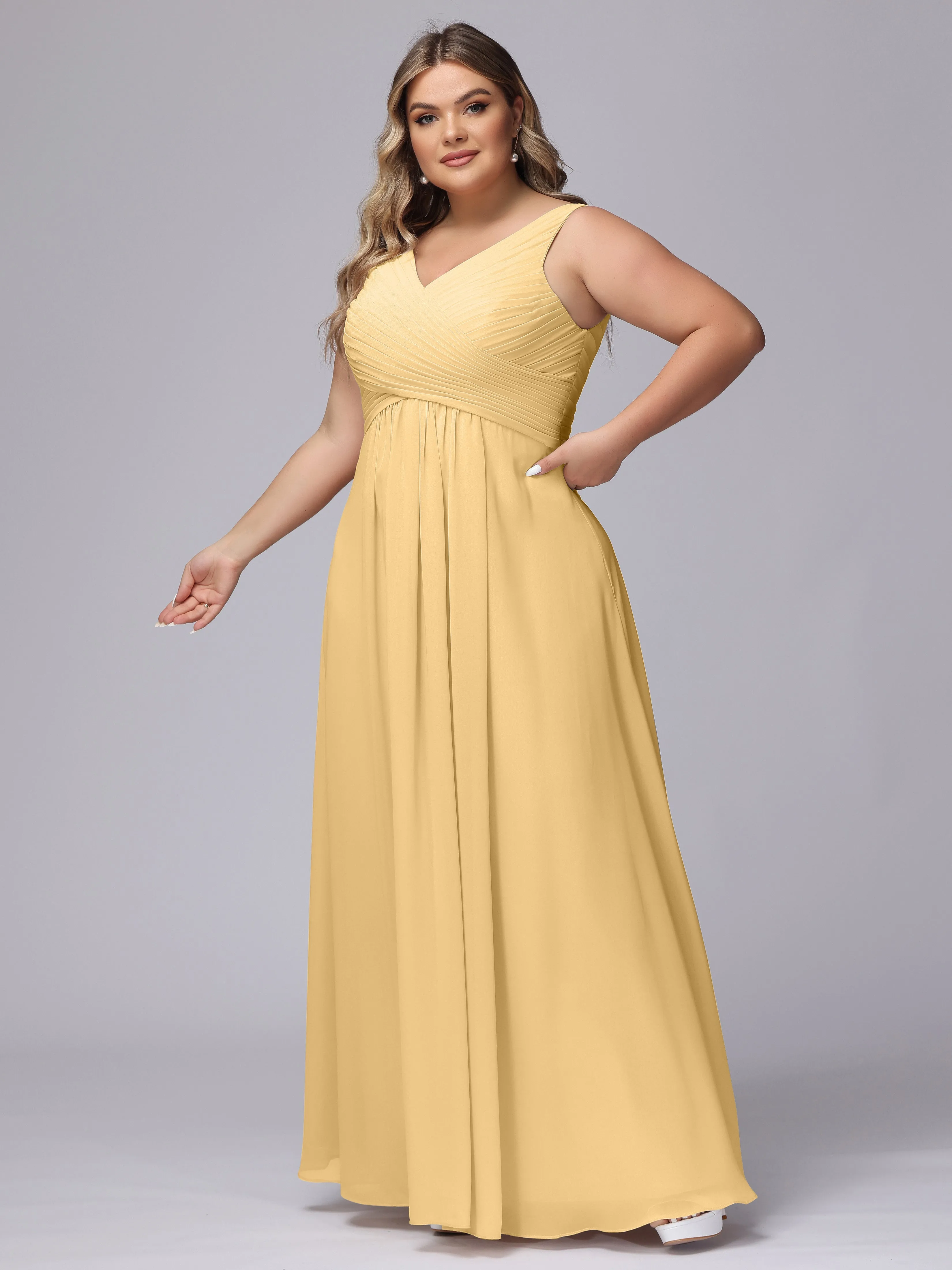 A-line Sleeveless V-back Chiffon Plus Size Bridesmaid Dress