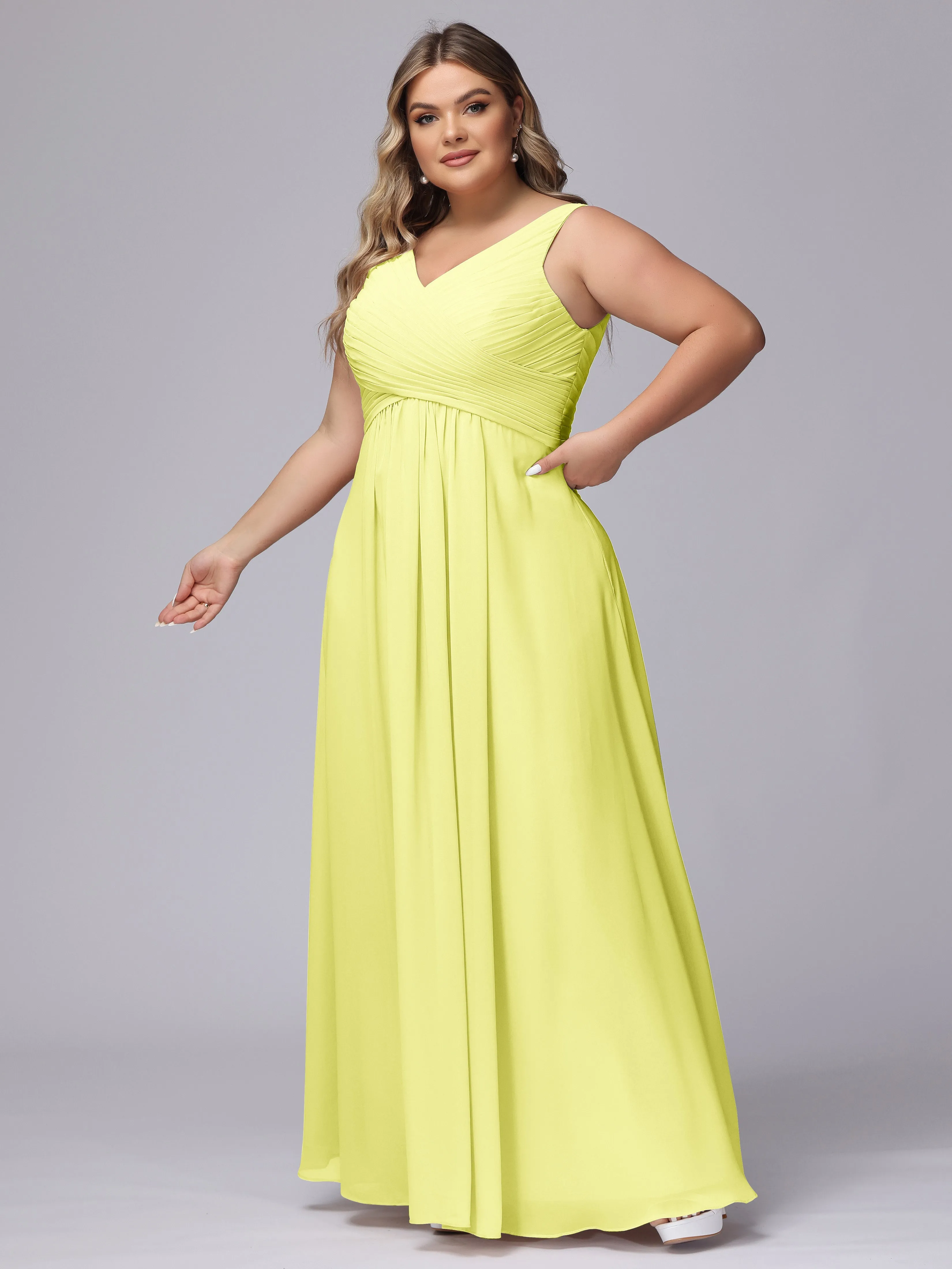 A-line Sleeveless V-back Chiffon Plus Size Bridesmaid Dress