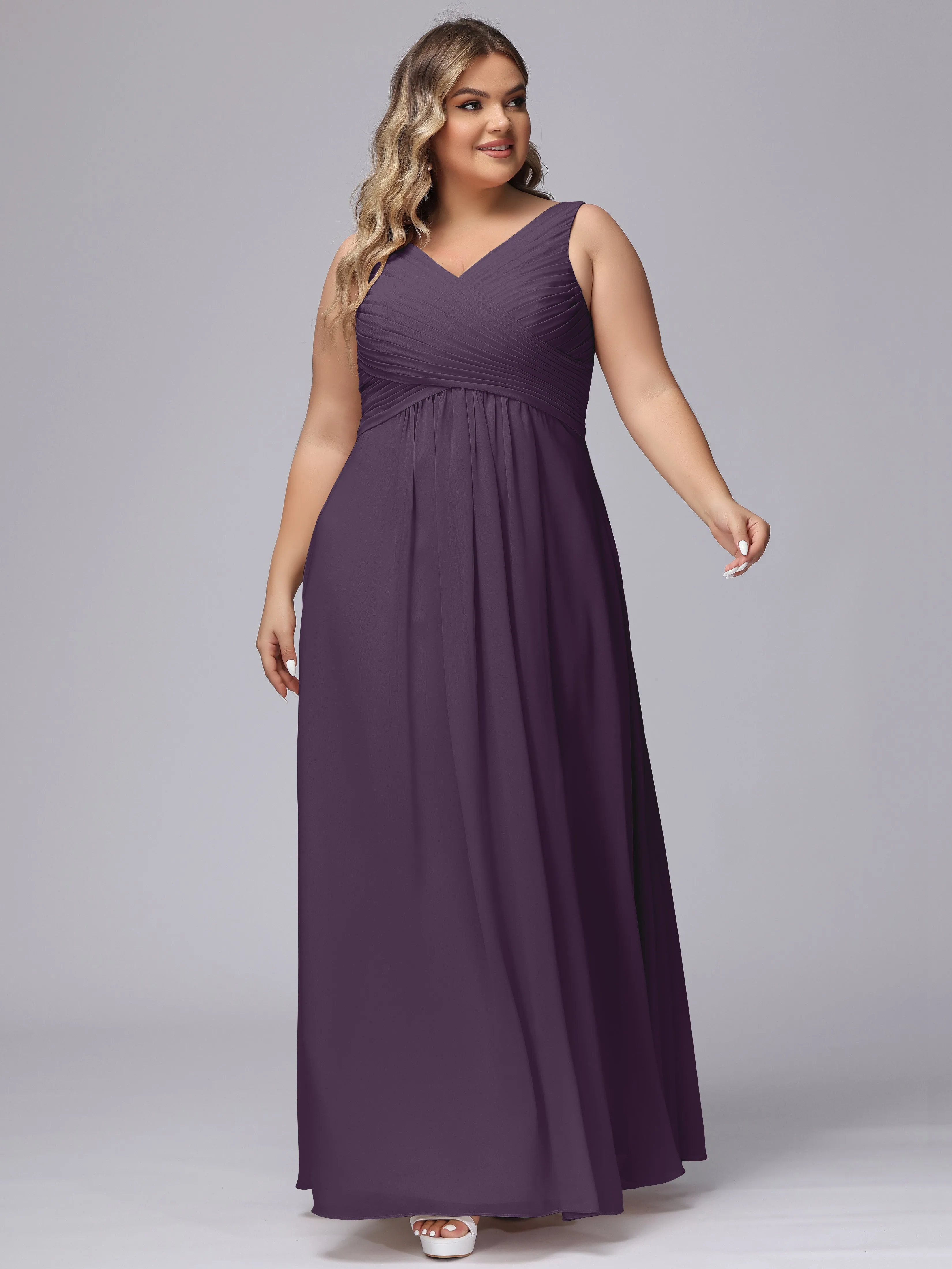 A-line Sleeveless V-back Chiffon Plus Size Bridesmaid Dress