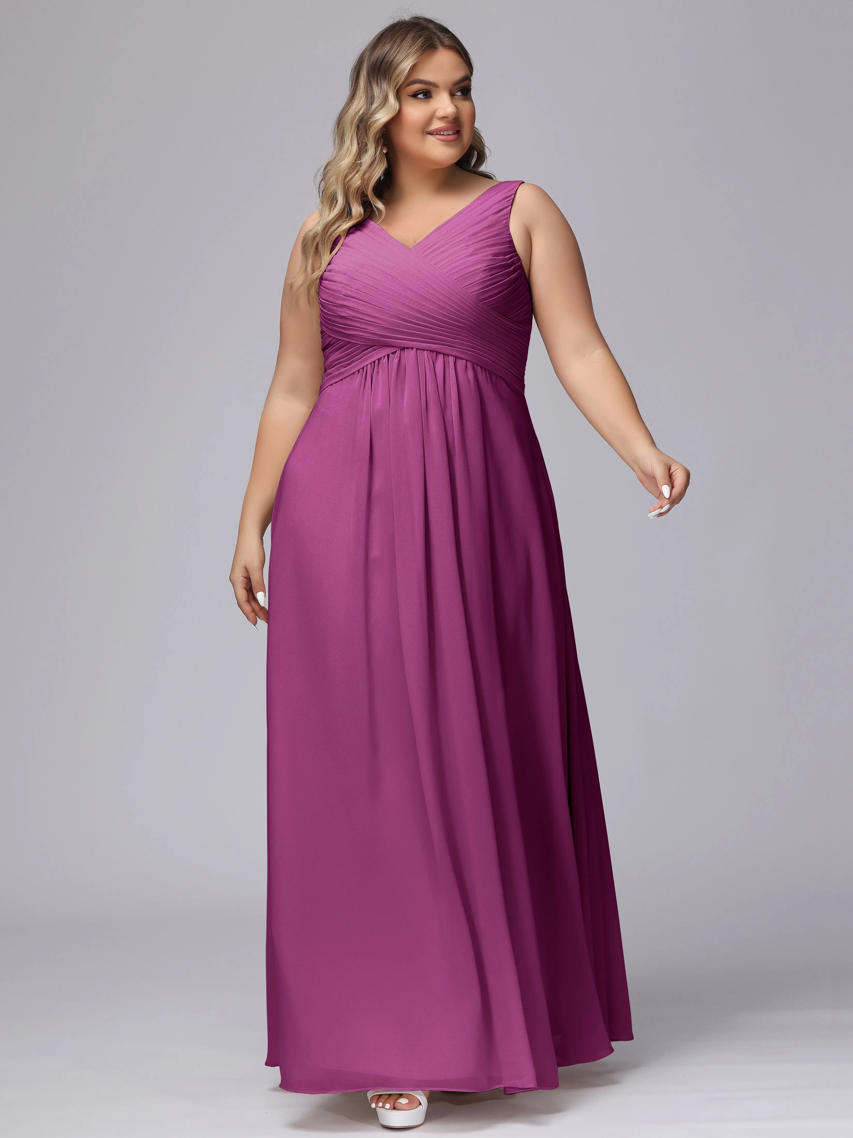 A-line Sleeveless V-back Chiffon Plus Size Bridesmaid Dress