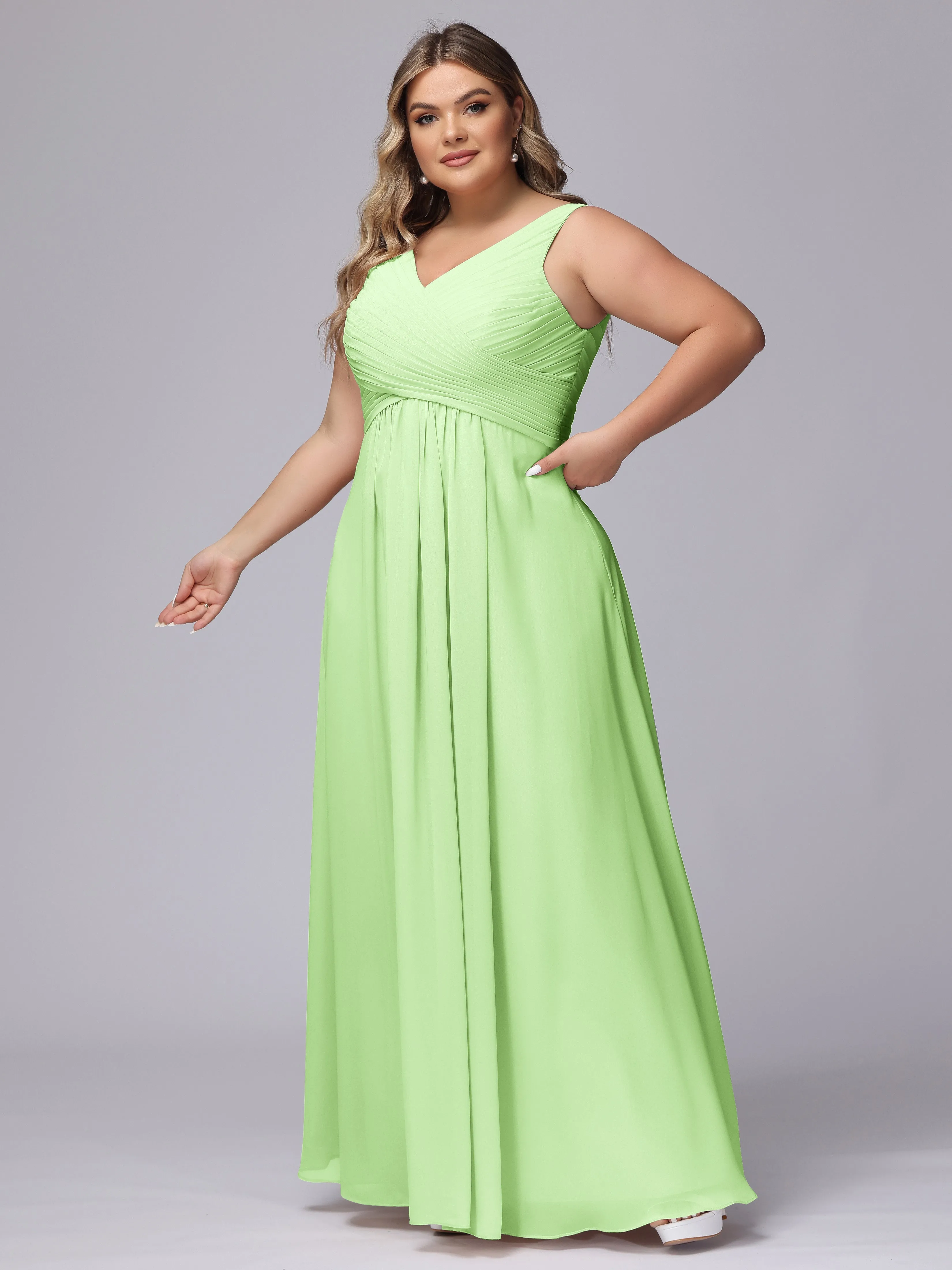 A-line Sleeveless V-back Chiffon Plus Size Bridesmaid Dress