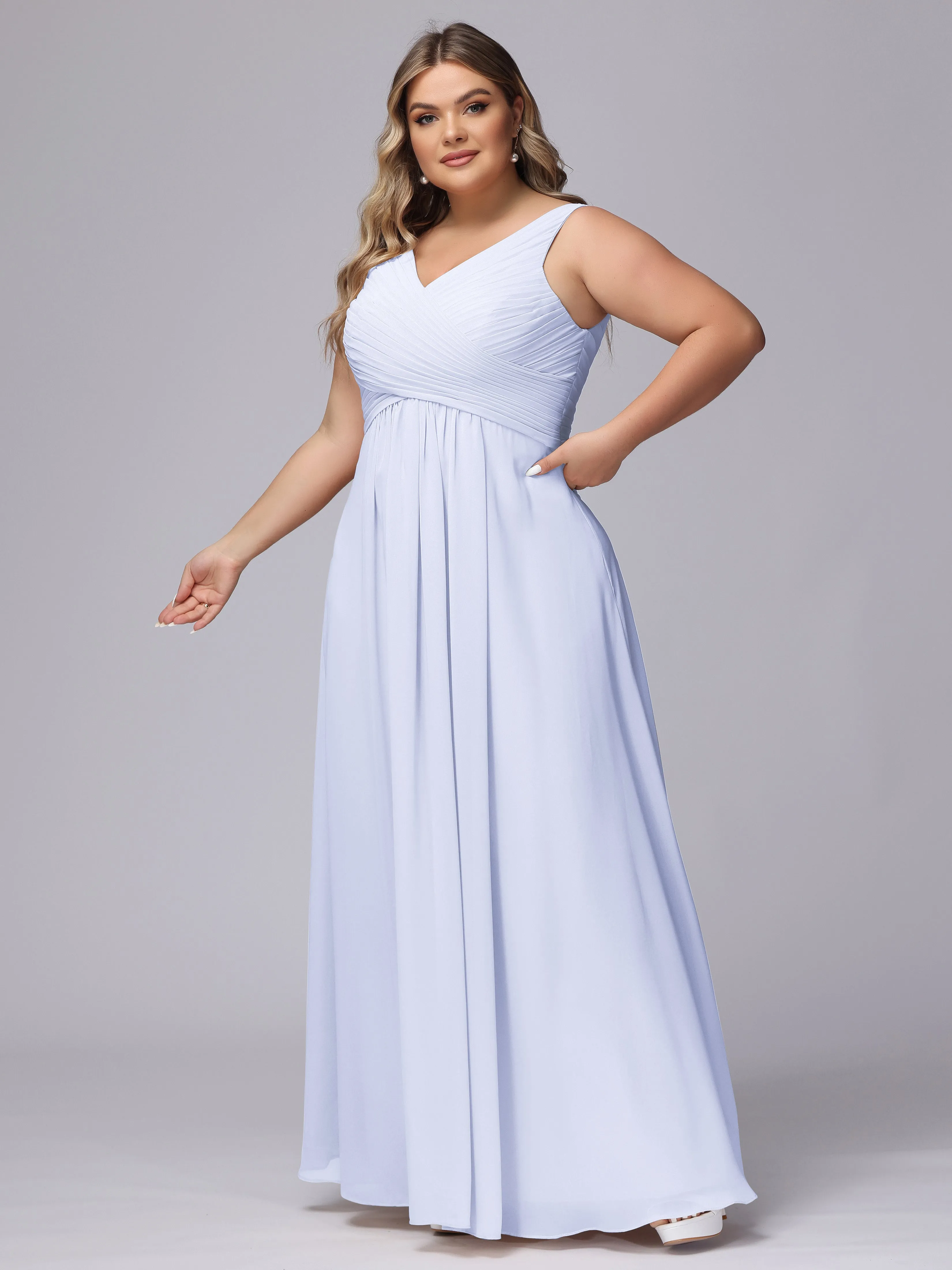 A-line Sleeveless V-back Chiffon Plus Size Bridesmaid Dress