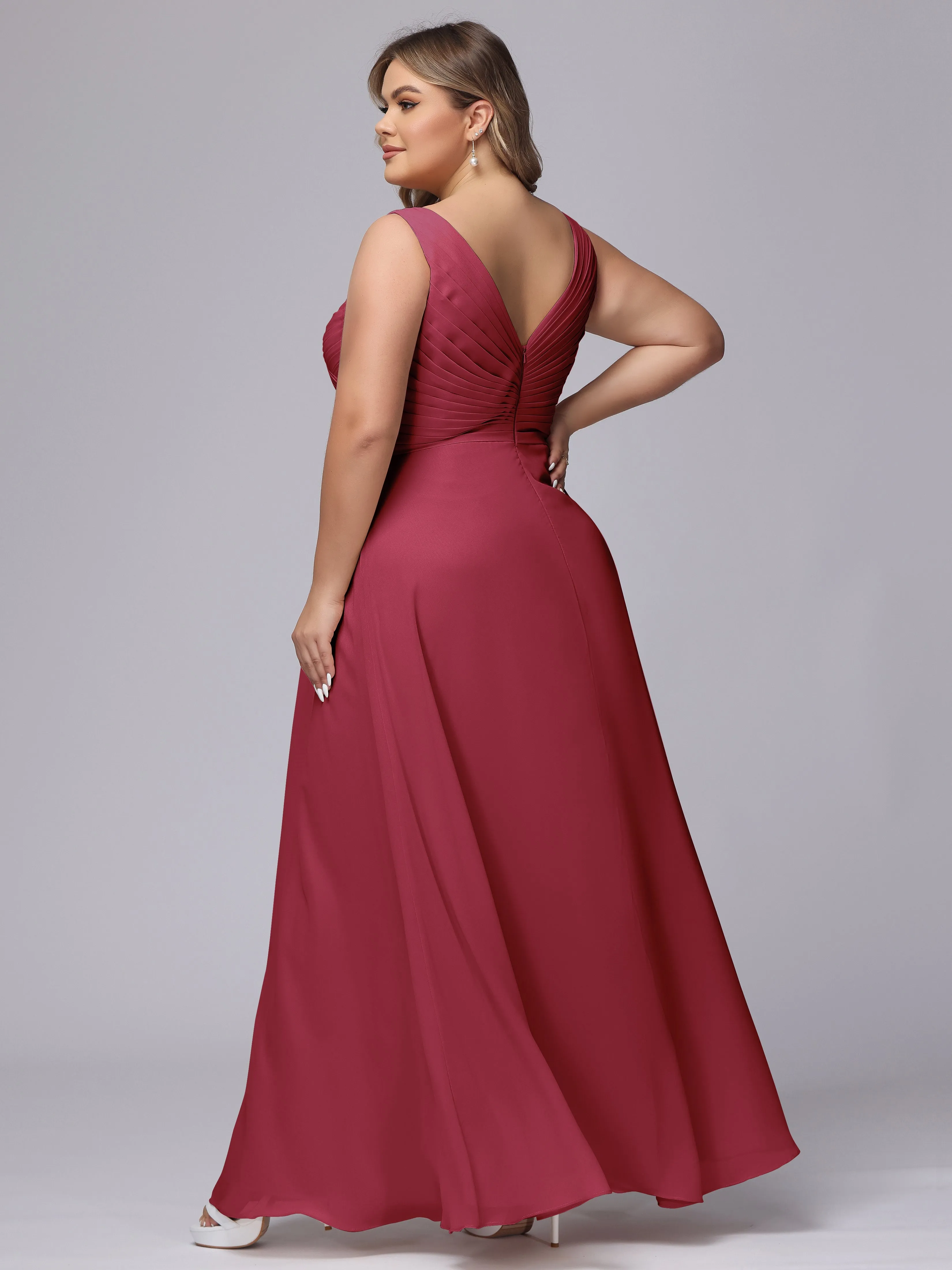 A-line Sleeveless V-back Chiffon Plus Size Bridesmaid Dress