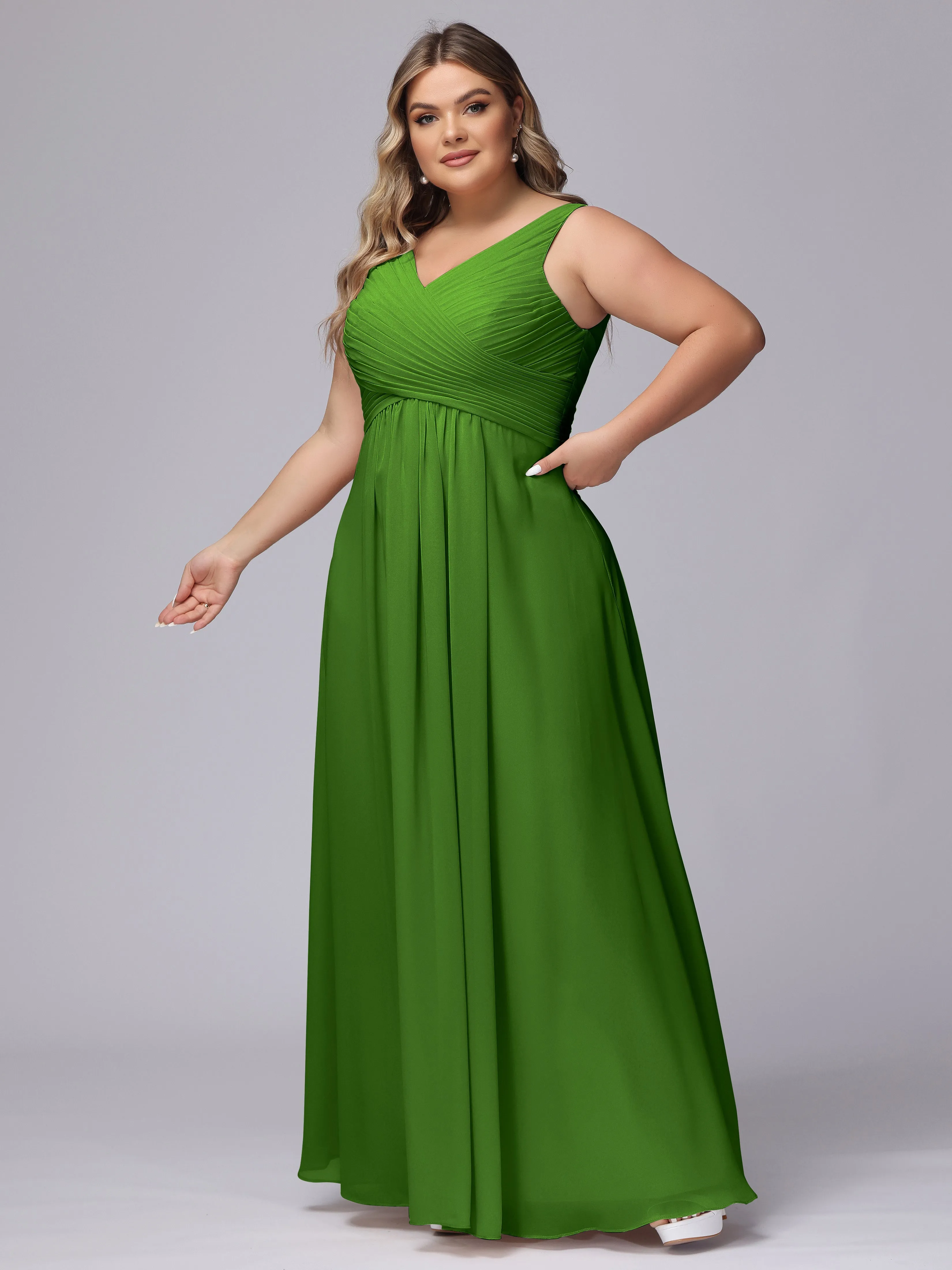 A-line Sleeveless V-back Chiffon Plus Size Bridesmaid Dress