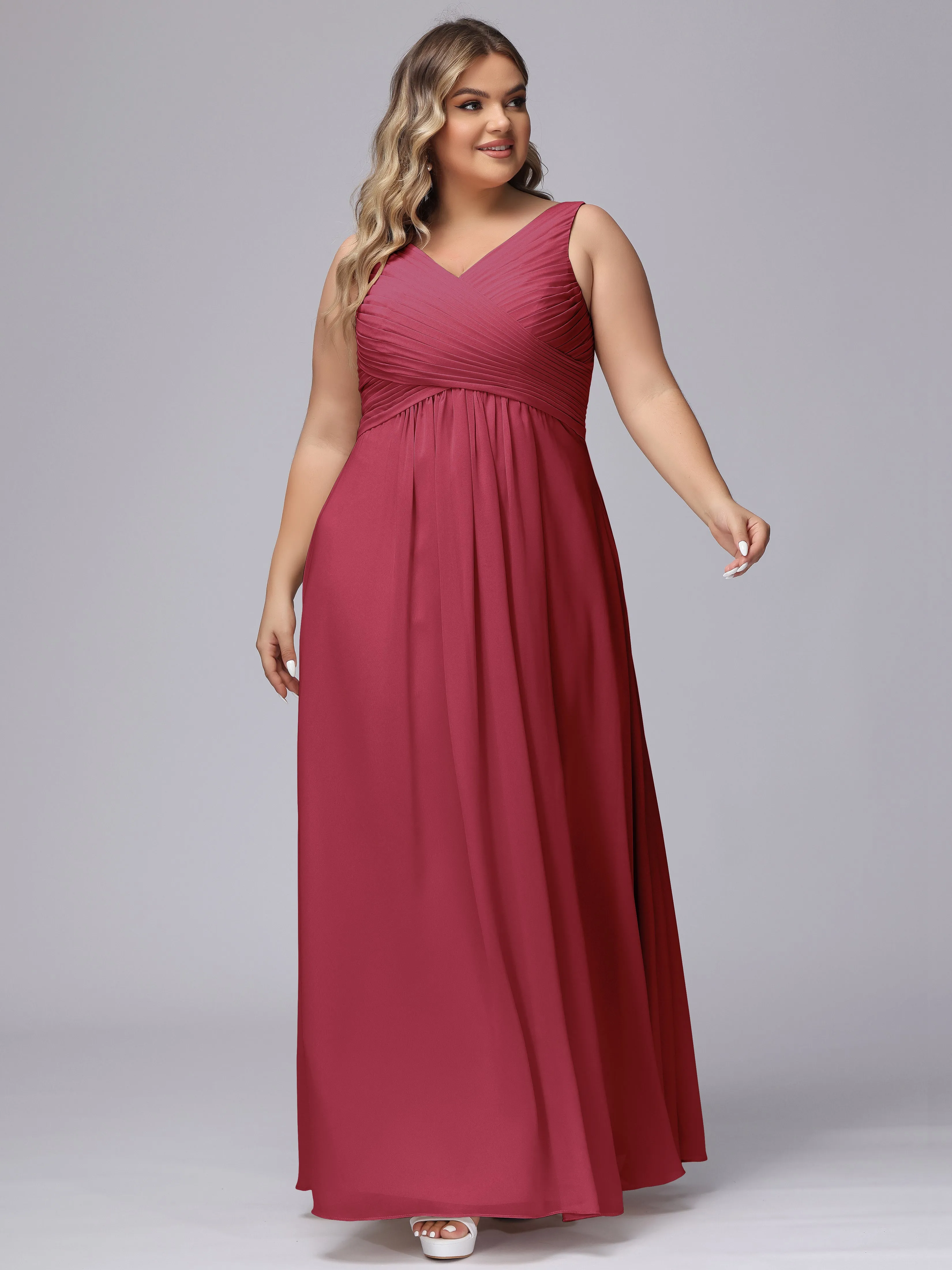 A-line Sleeveless V-back Chiffon Plus Size Bridesmaid Dress