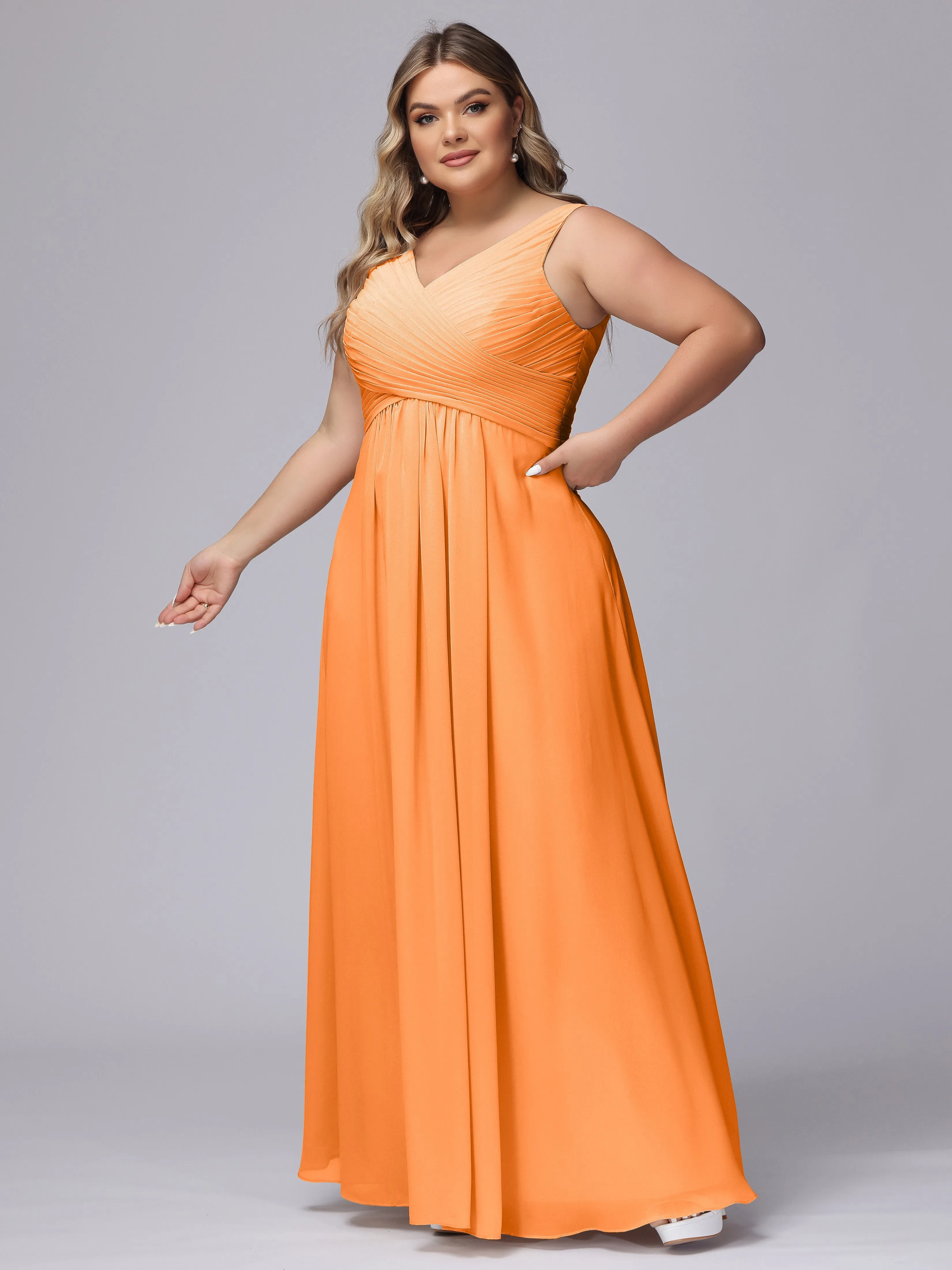 A-line Sleeveless V-back Chiffon Plus Size Bridesmaid Dress