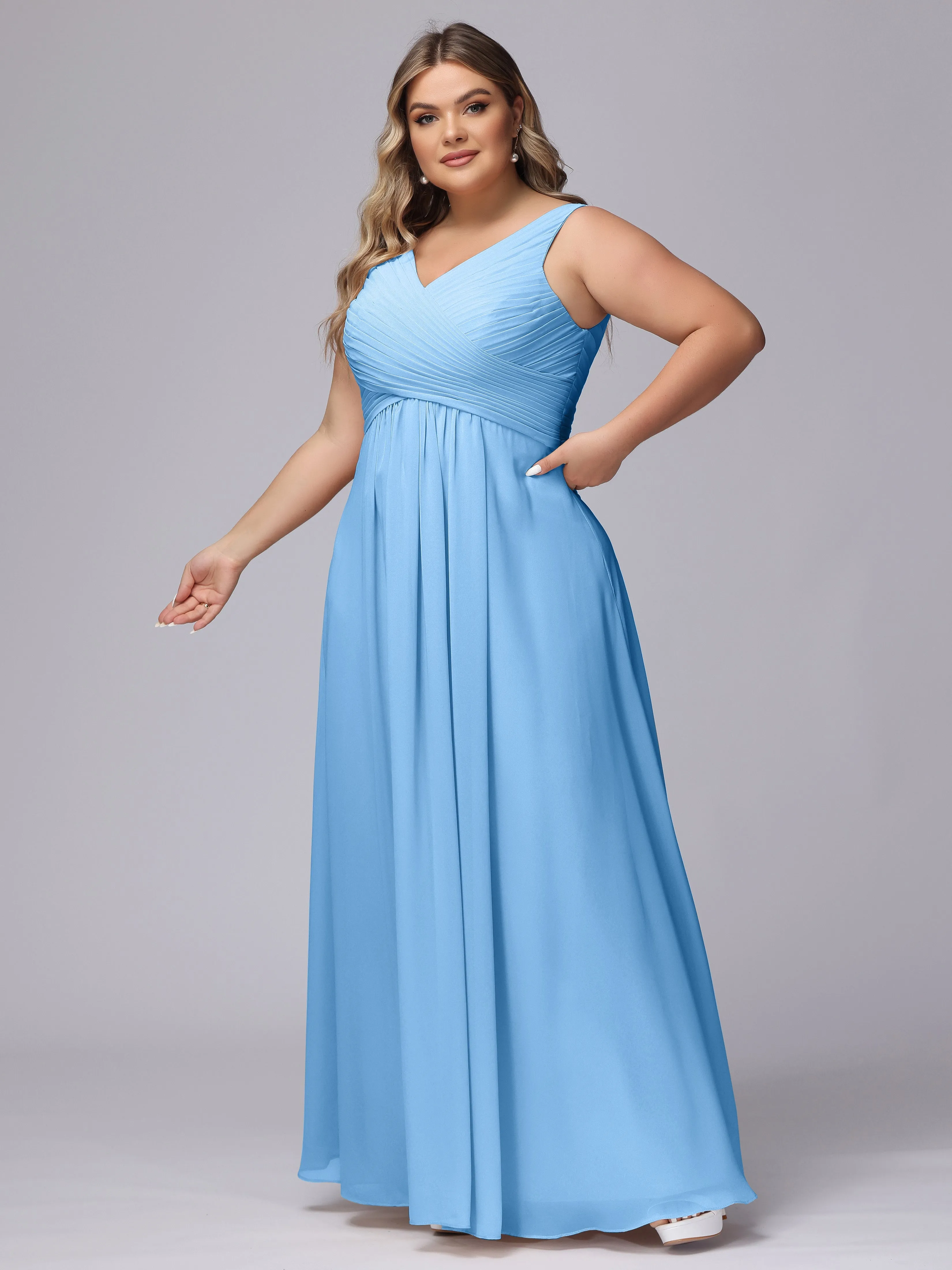 A-line Sleeveless V-back Chiffon Plus Size Bridesmaid Dress