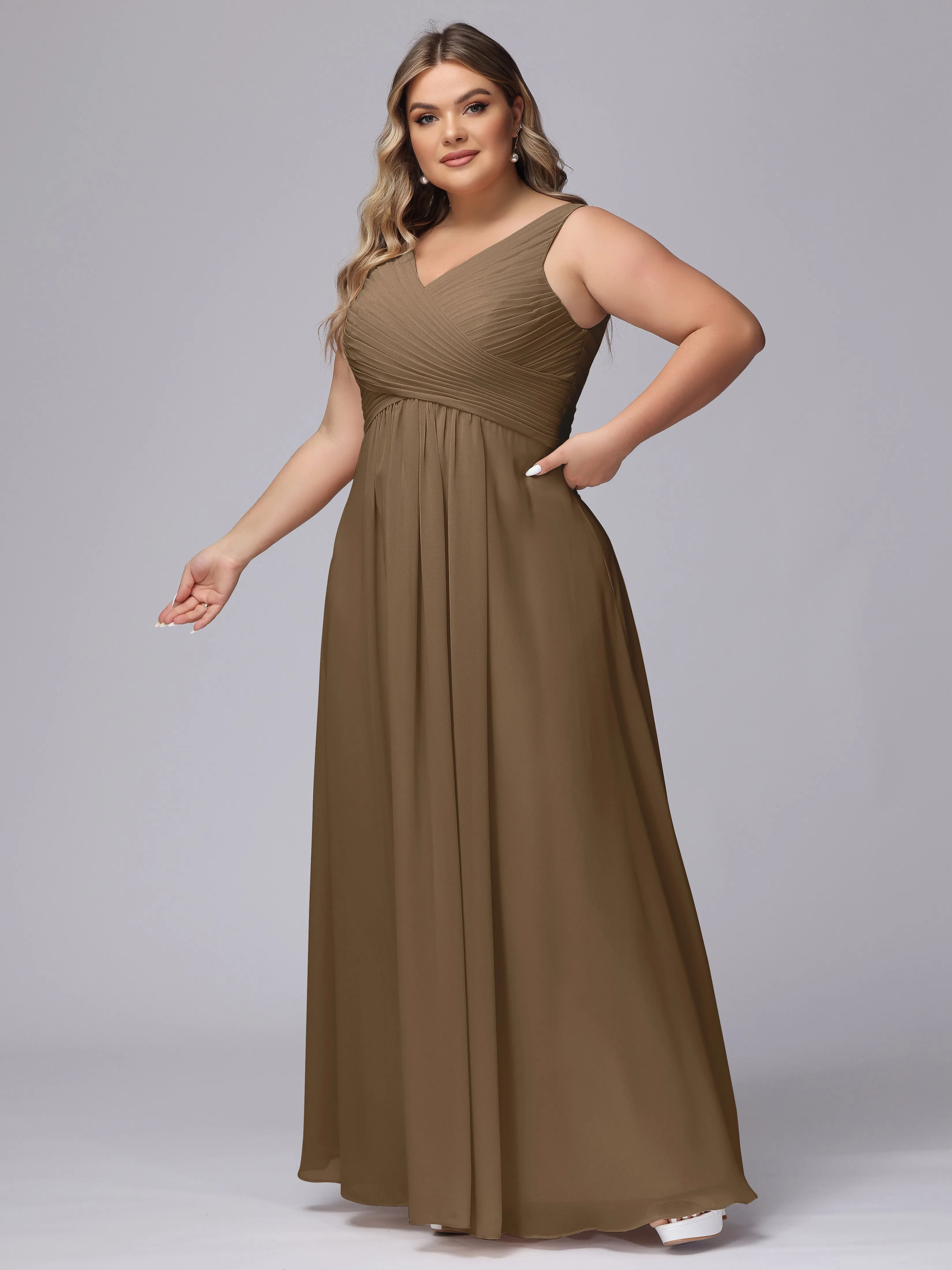 A-line Sleeveless V-back Chiffon Plus Size Bridesmaid Dress