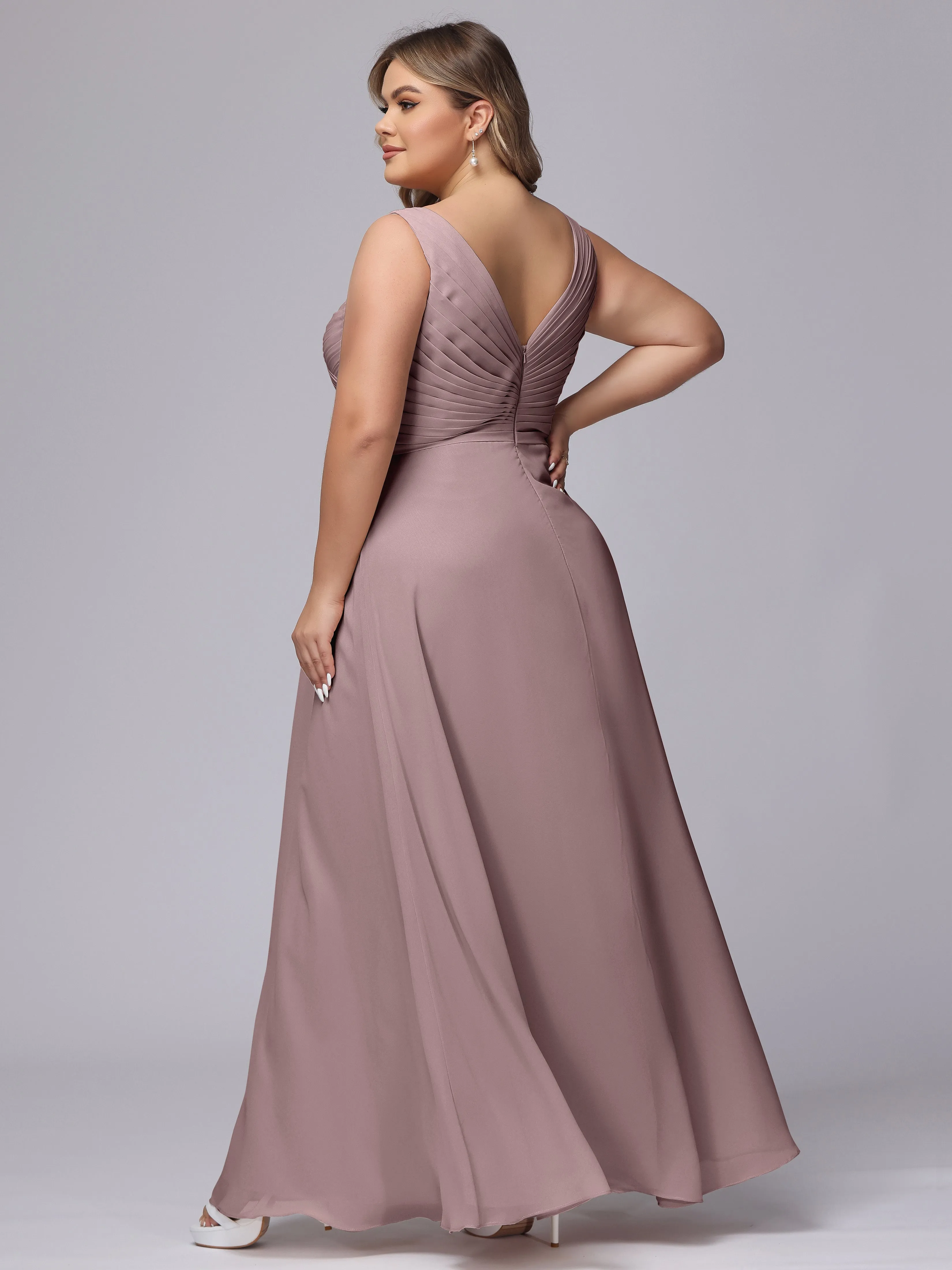A-line Sleeveless V-back Chiffon Plus Size Bridesmaid Dress