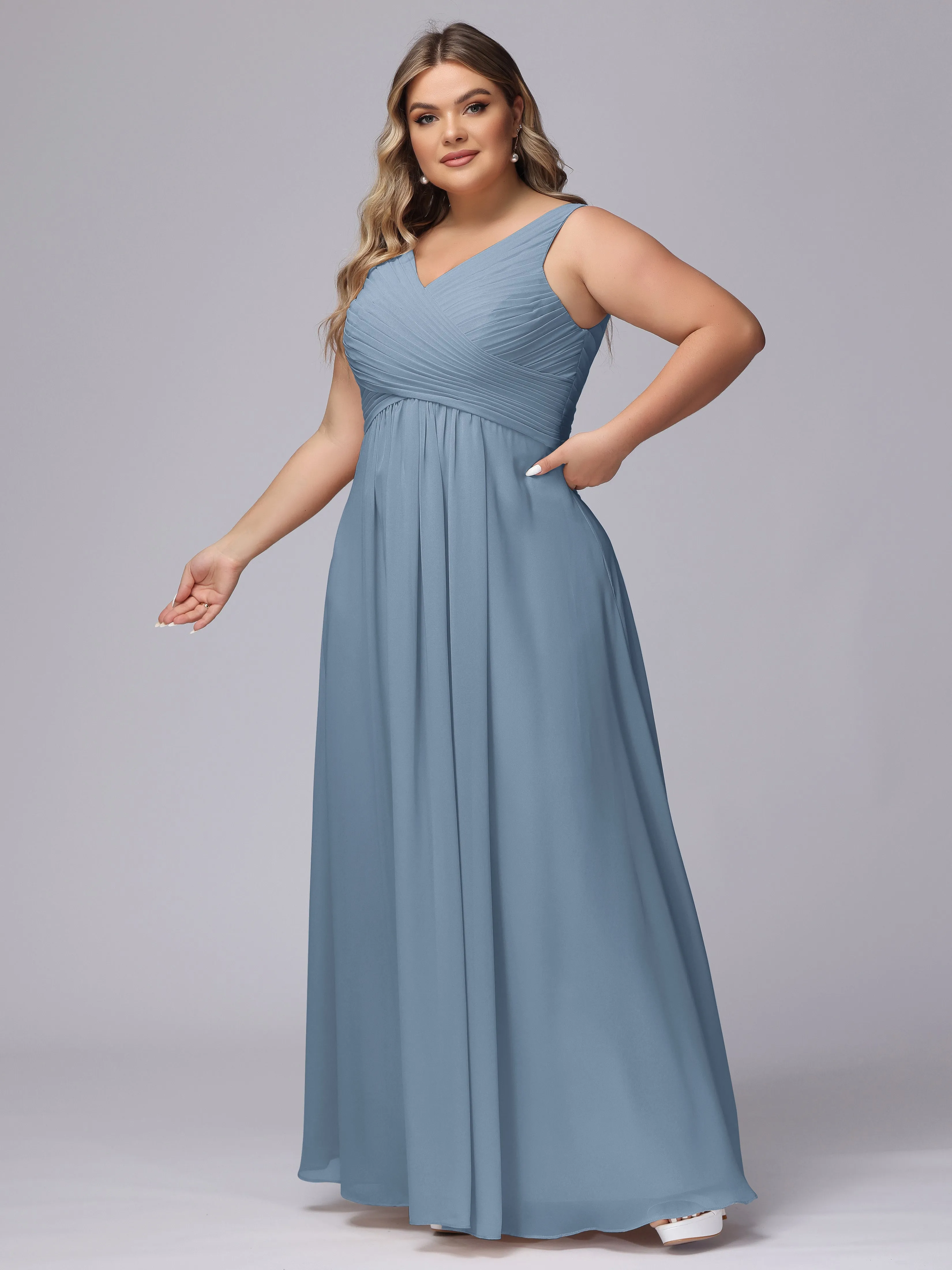 A-line Sleeveless V-back Chiffon Plus Size Bridesmaid Dress
