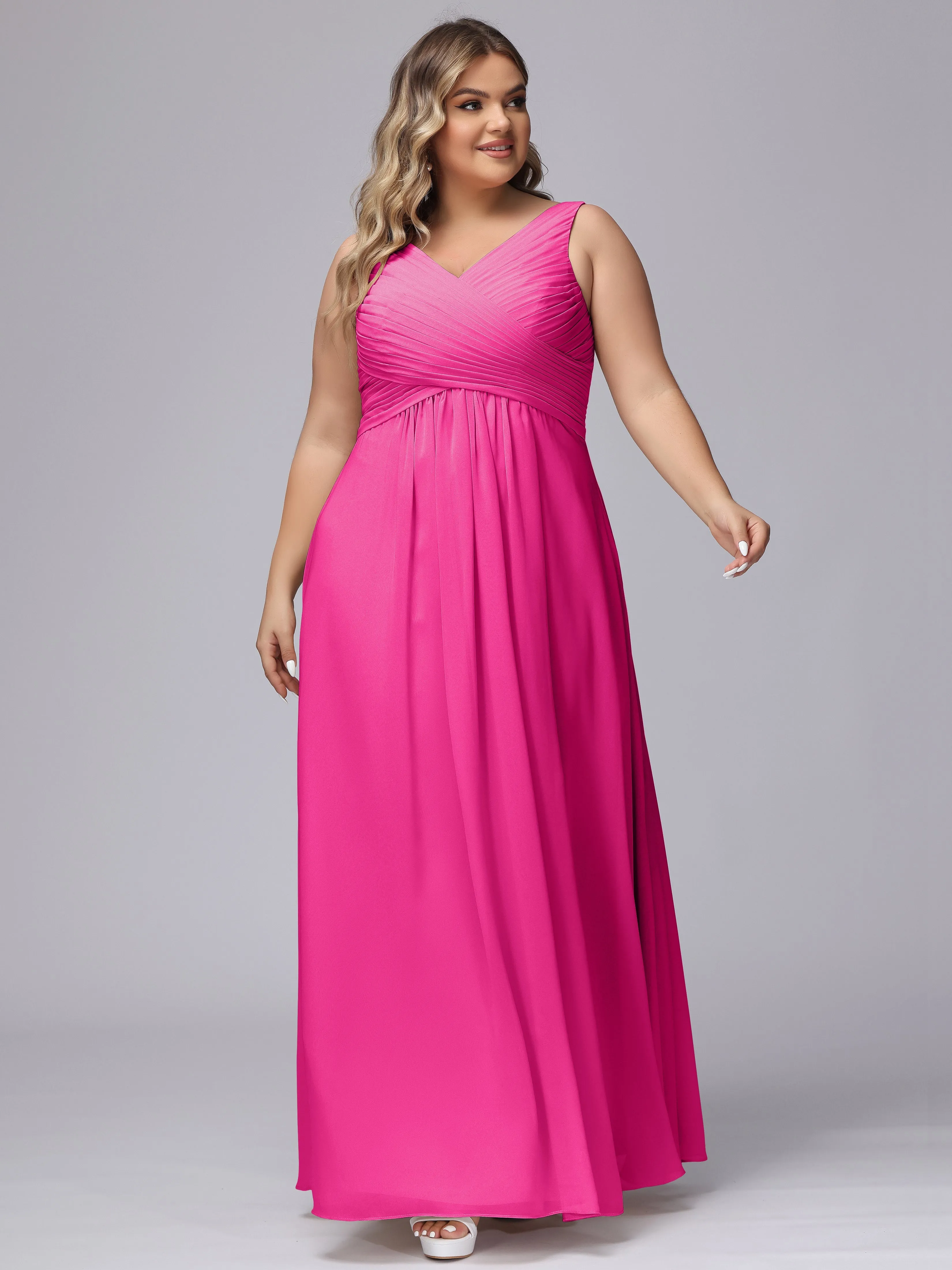 A-line Sleeveless V-back Chiffon Plus Size Bridesmaid Dress