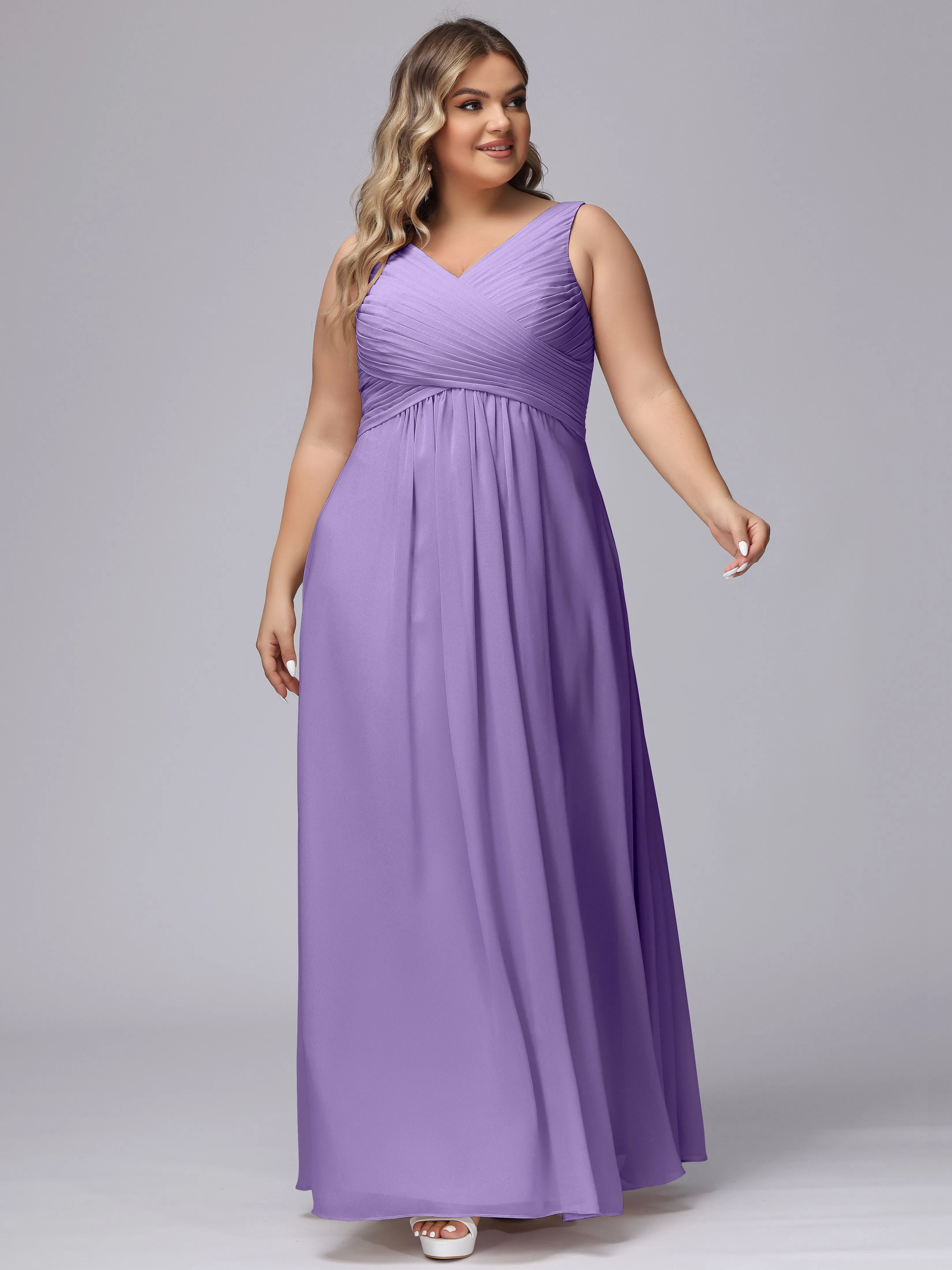 A-line Sleeveless V-back Chiffon Plus Size Bridesmaid Dress