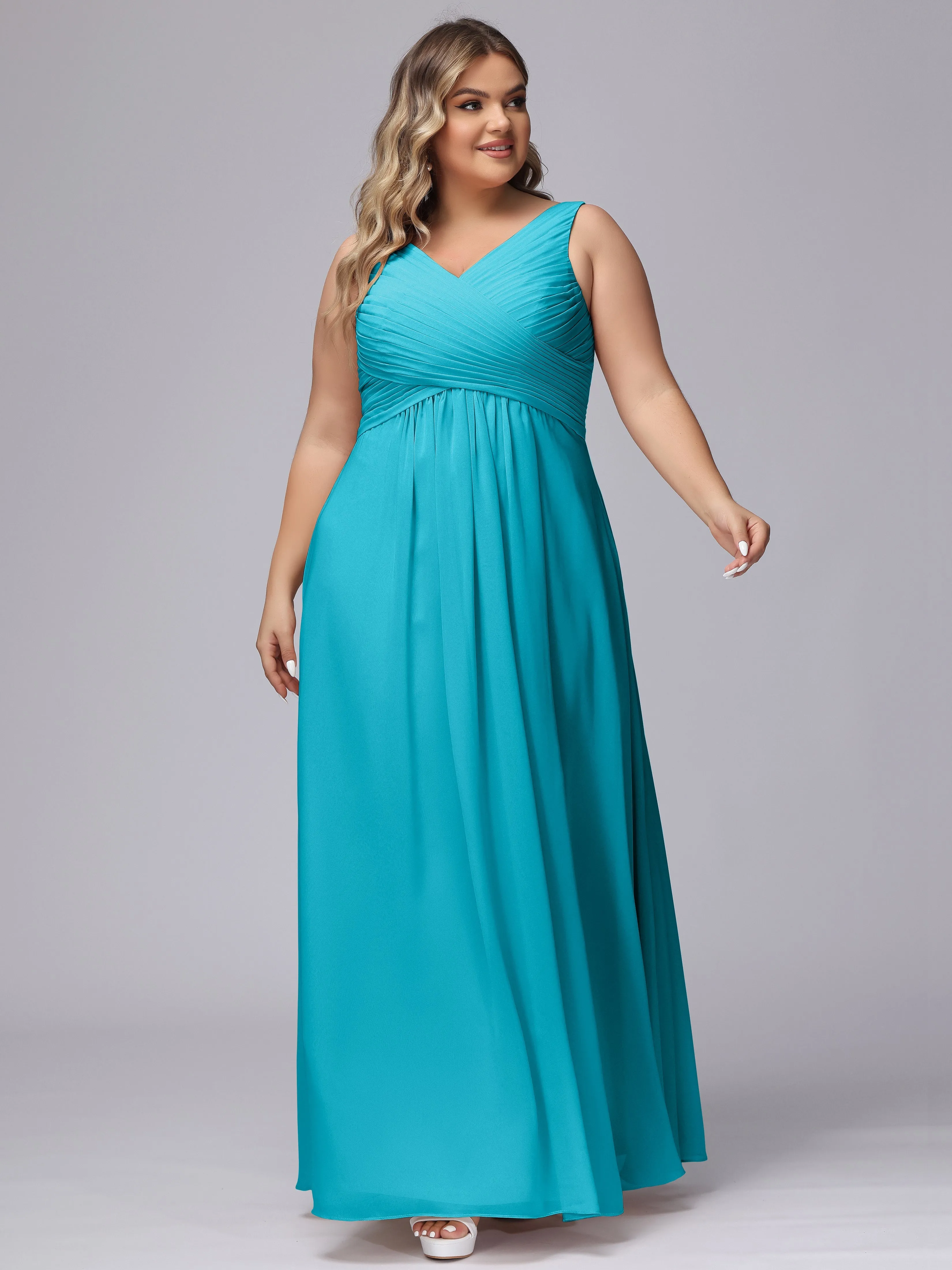 A-line Sleeveless V-back Chiffon Plus Size Bridesmaid Dress