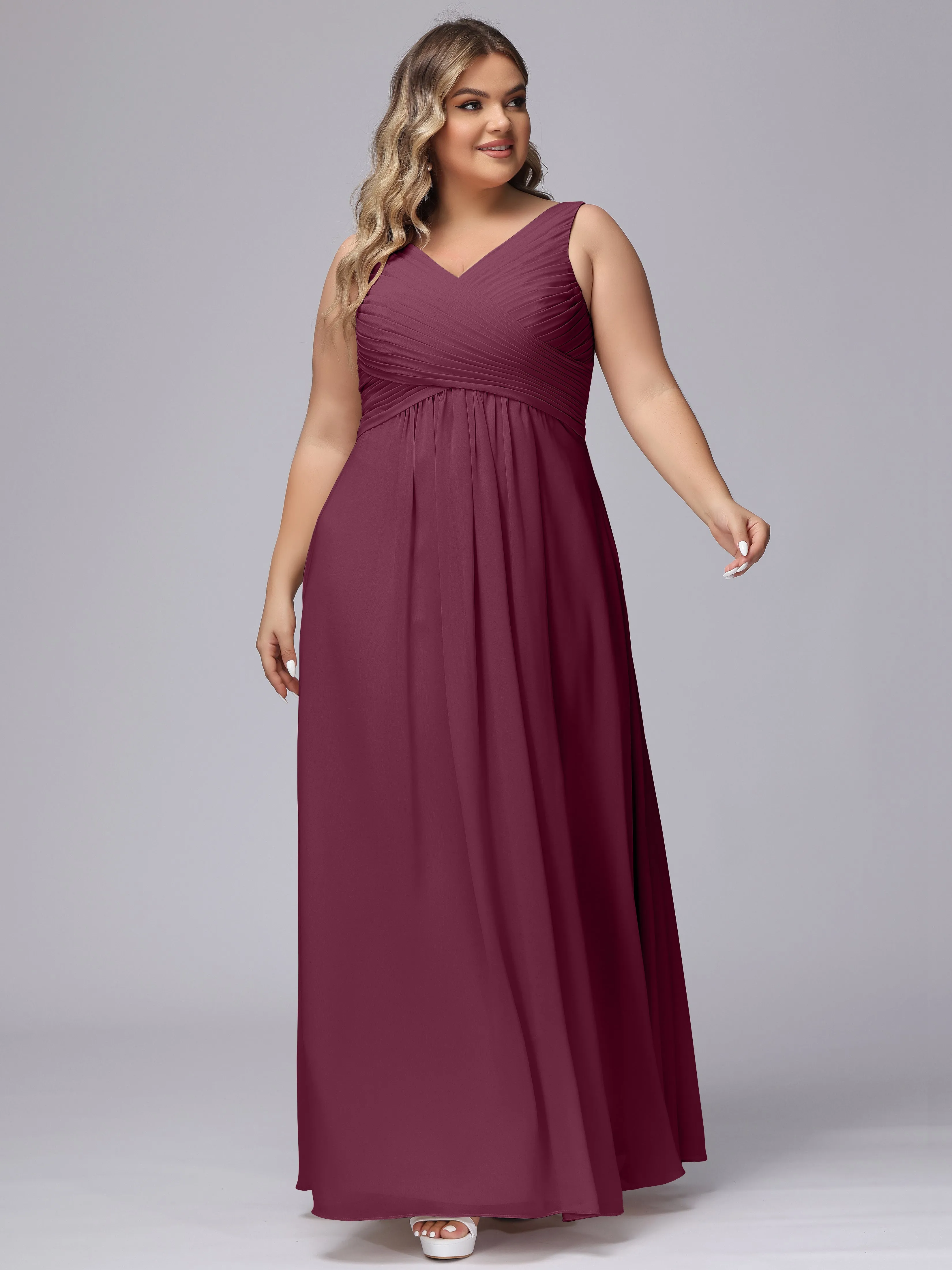 A-line Sleeveless V-back Chiffon Plus Size Bridesmaid Dress