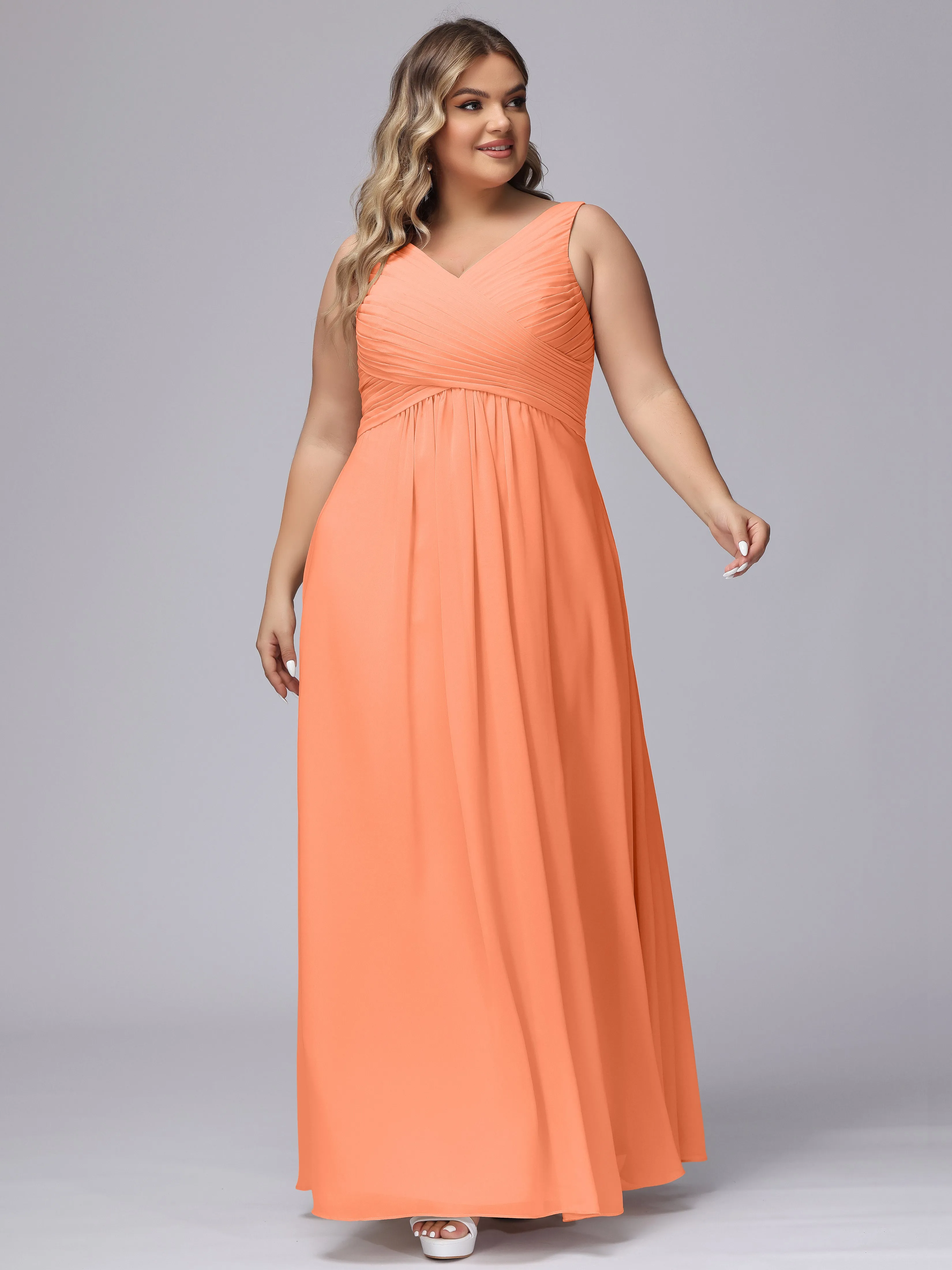 A-line Sleeveless V-back Chiffon Plus Size Bridesmaid Dress