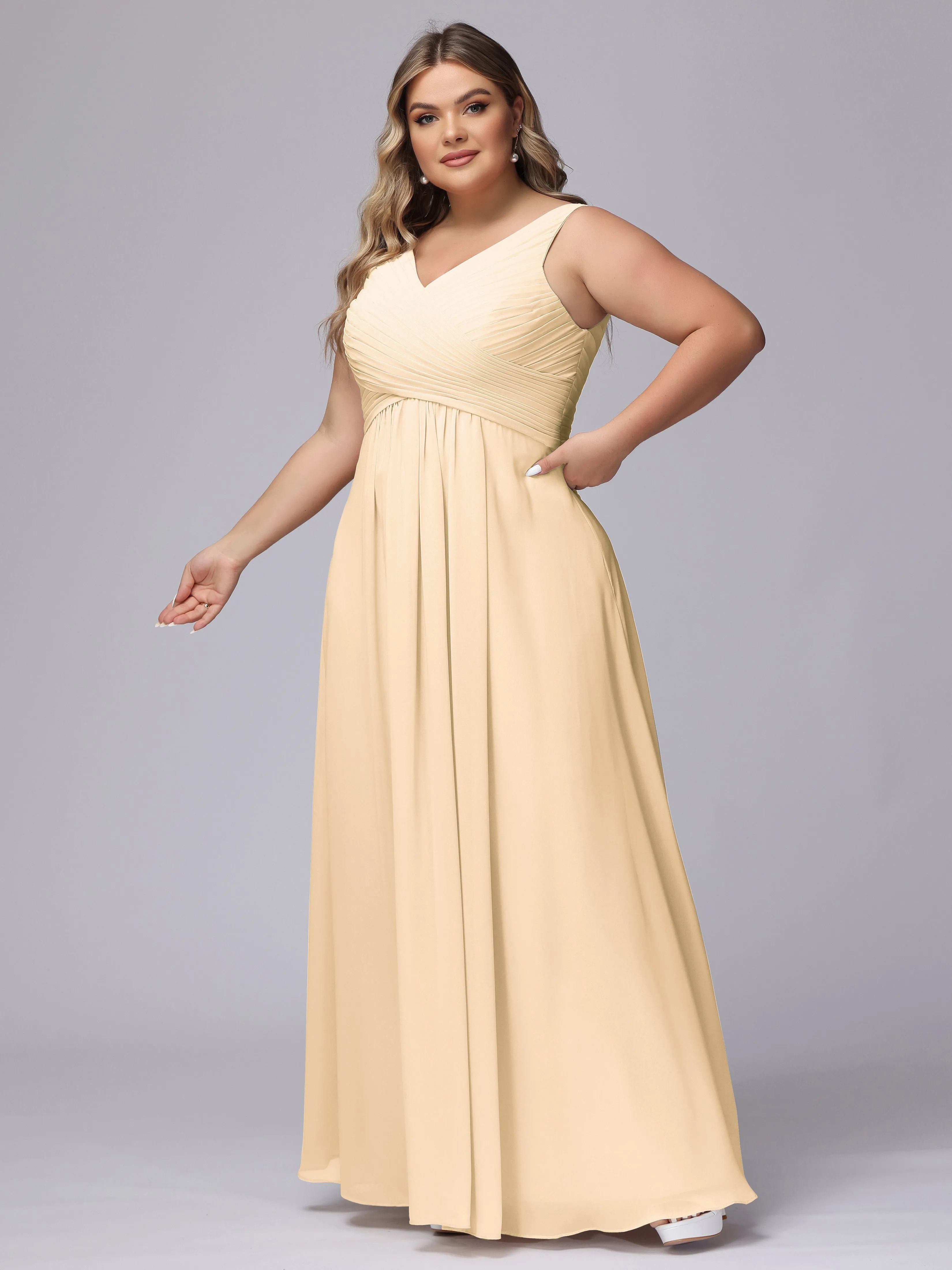 A-line Sleeveless V-back Chiffon Plus Size Bridesmaid Dress