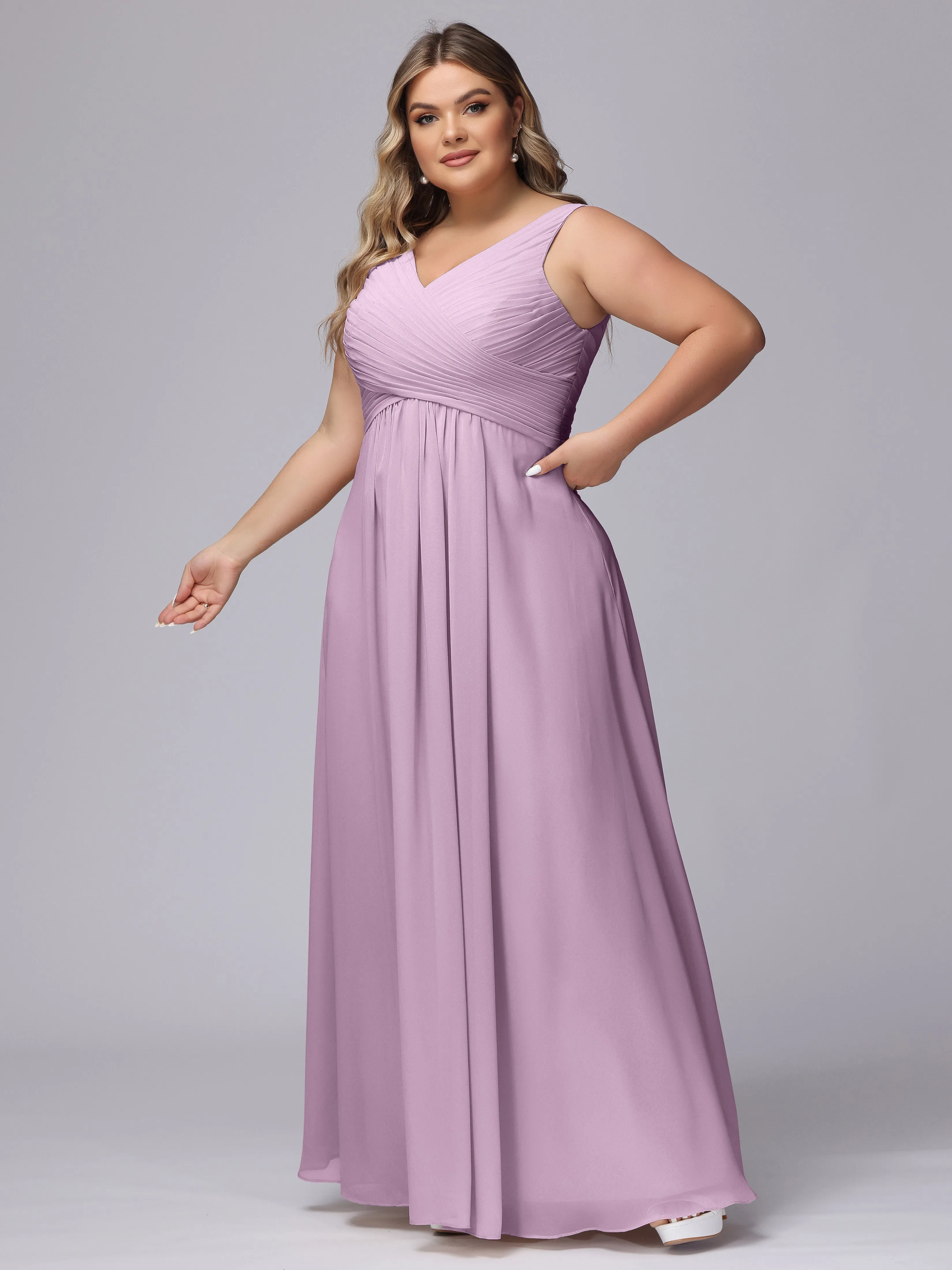 A-line Sleeveless V-back Chiffon Plus Size Bridesmaid Dress