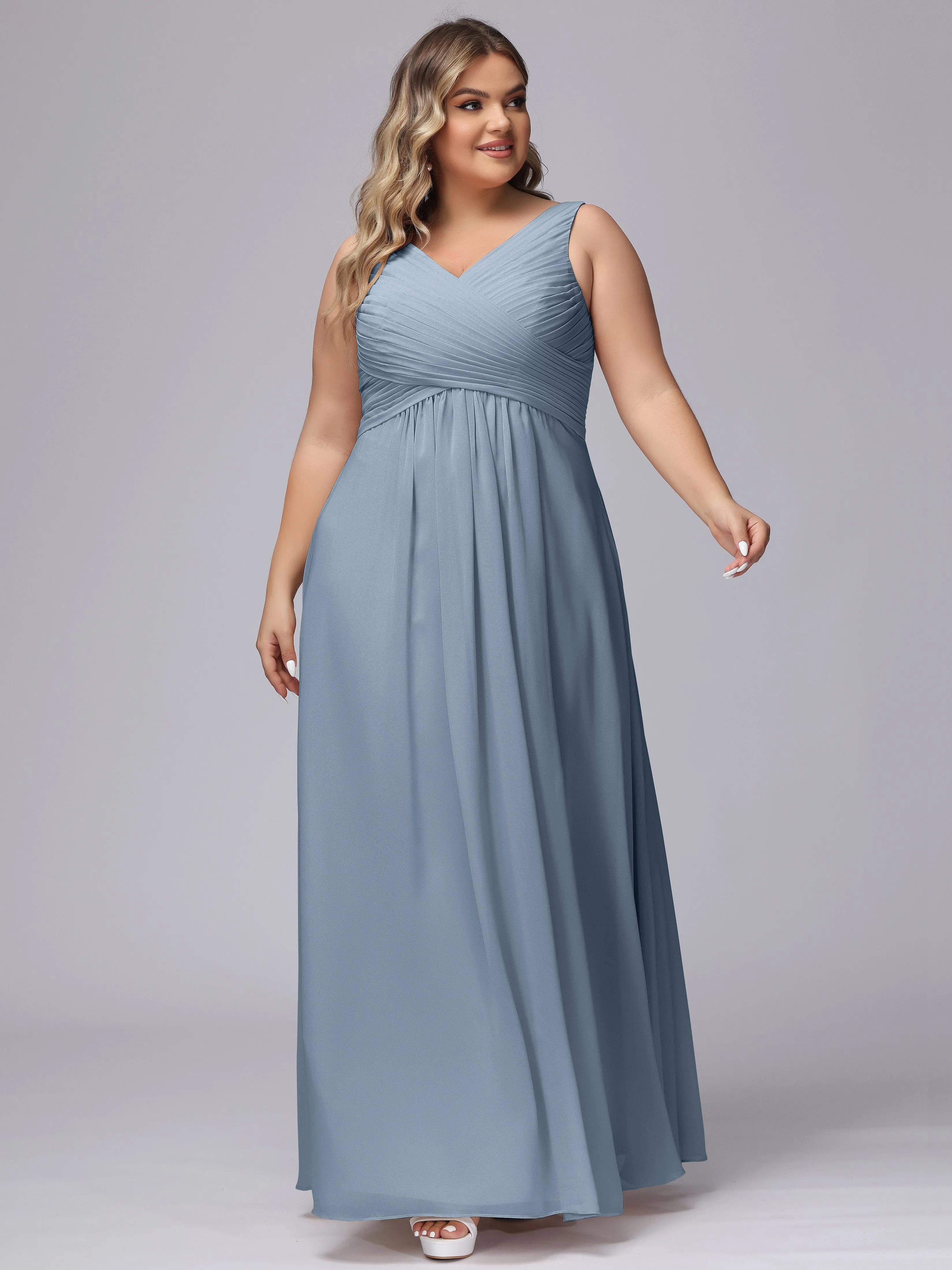 A-line Sleeveless V-back Chiffon Plus Size Bridesmaid Dress