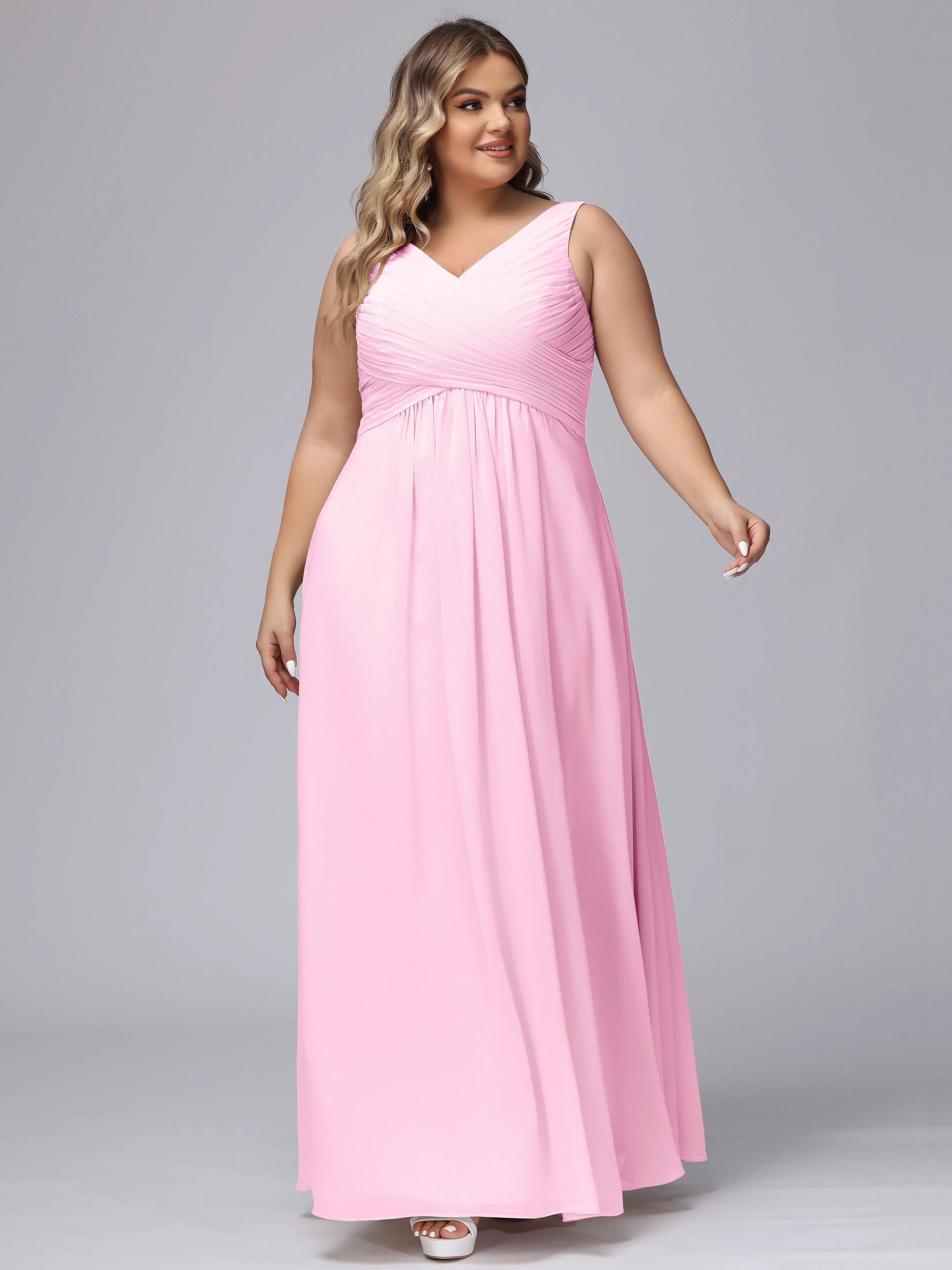 A-line Sleeveless V-back Chiffon Plus Size Bridesmaid Dress