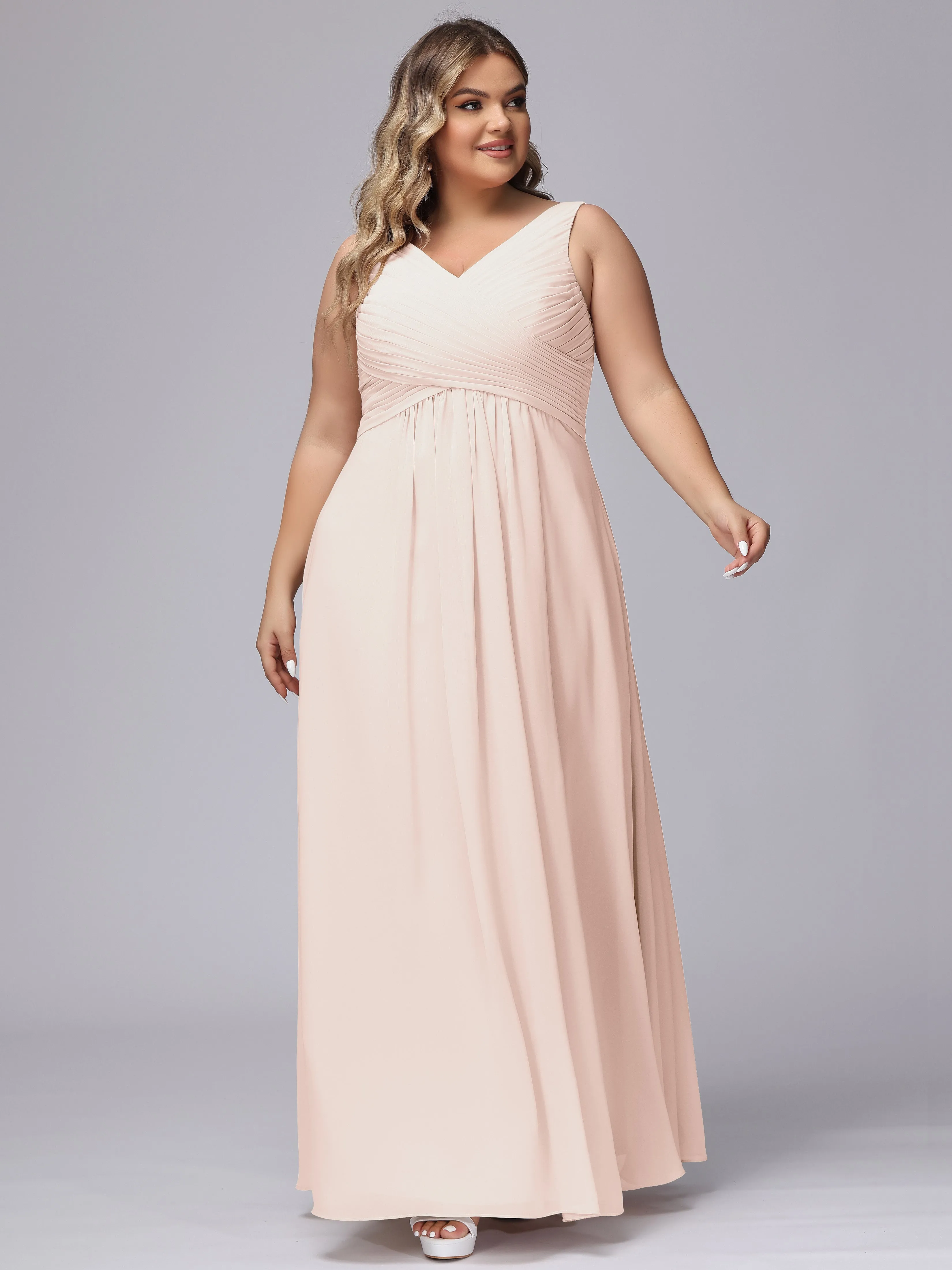 A-line Sleeveless V-back Chiffon Plus Size Bridesmaid Dress