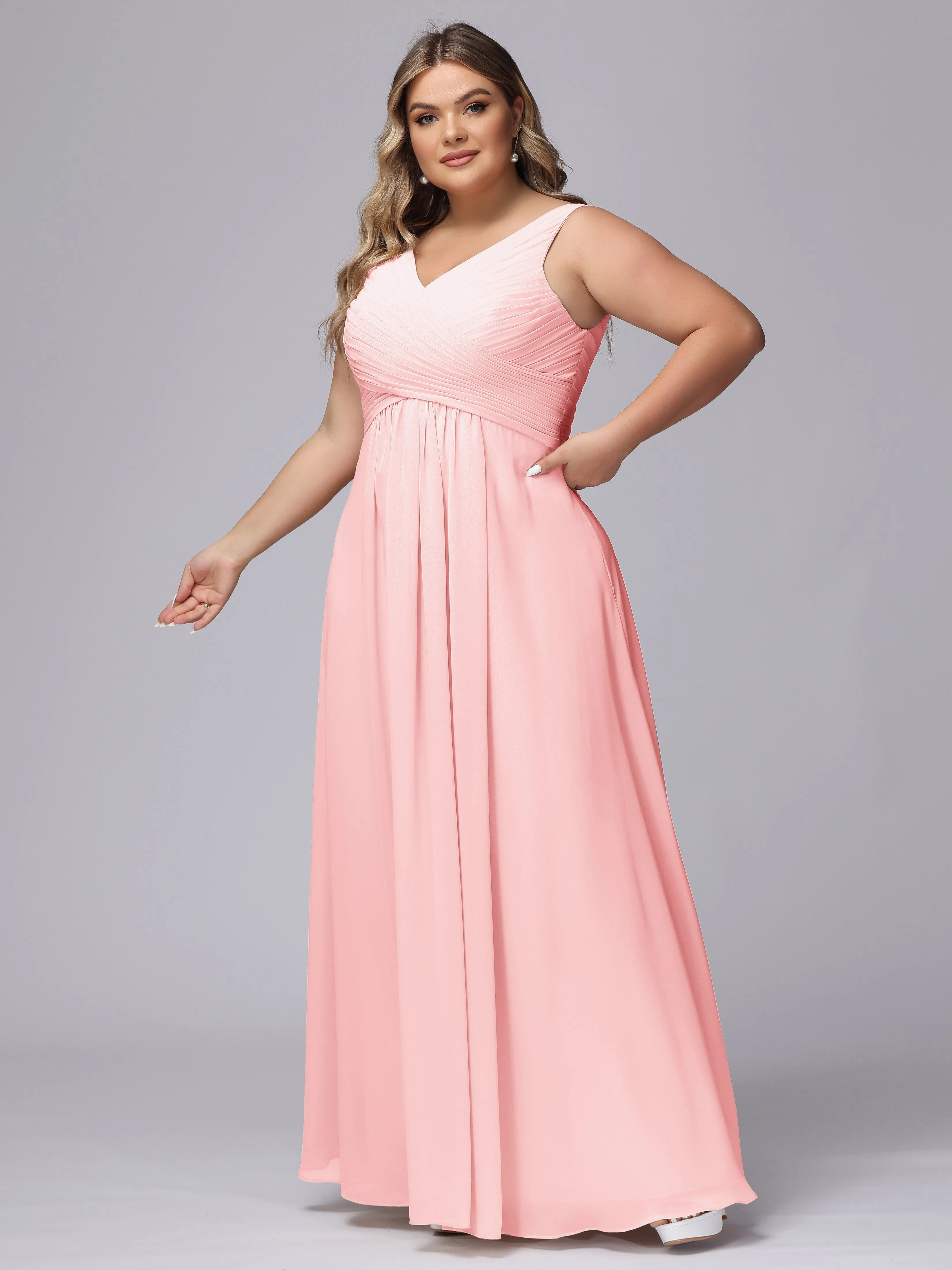A-line Sleeveless V-back Chiffon Plus Size Bridesmaid Dress