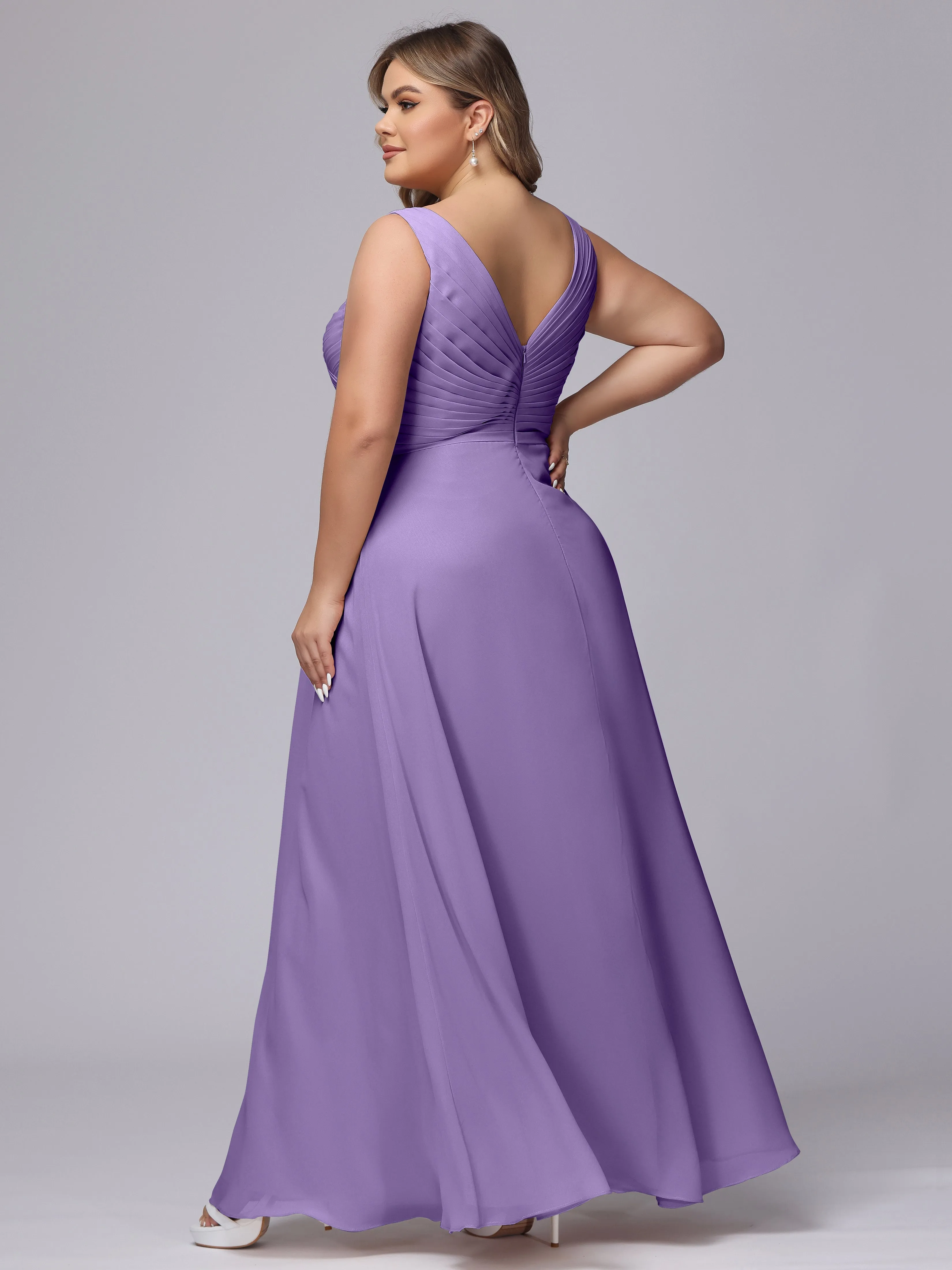 A-line Sleeveless V-back Chiffon Plus Size Bridesmaid Dress