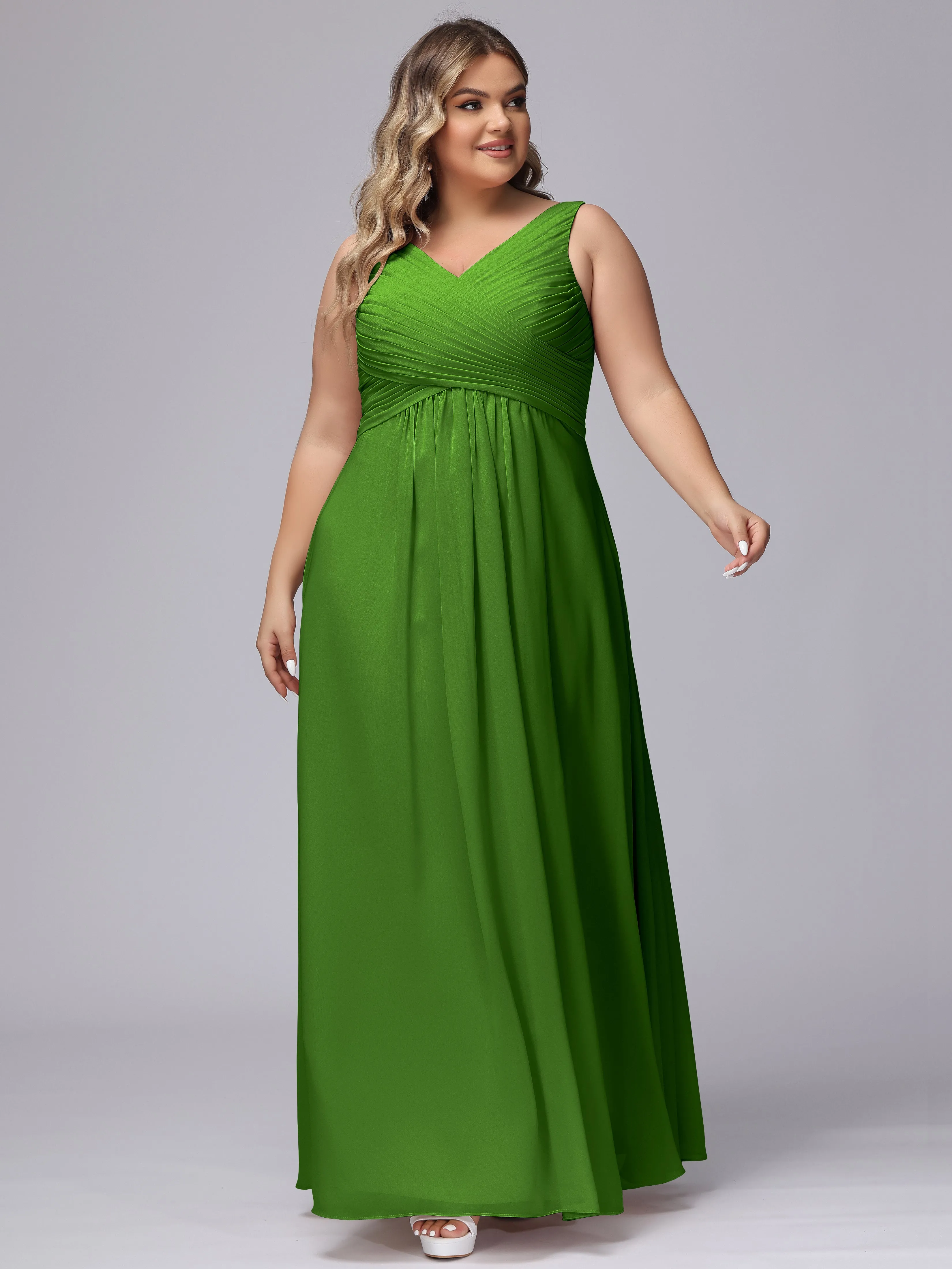 A-line Sleeveless V-back Chiffon Plus Size Bridesmaid Dress