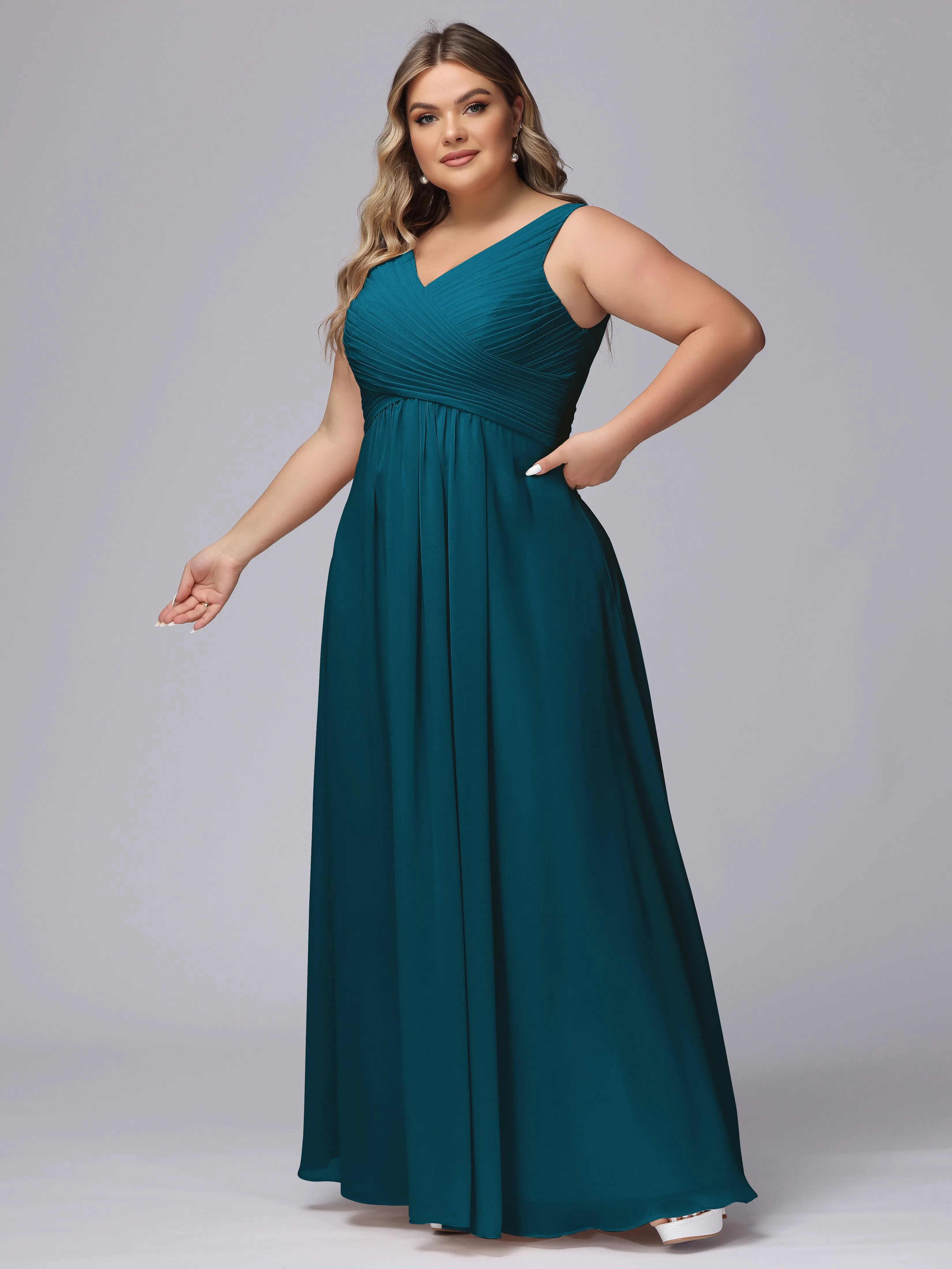 A-line Sleeveless V-back Chiffon Plus Size Bridesmaid Dress