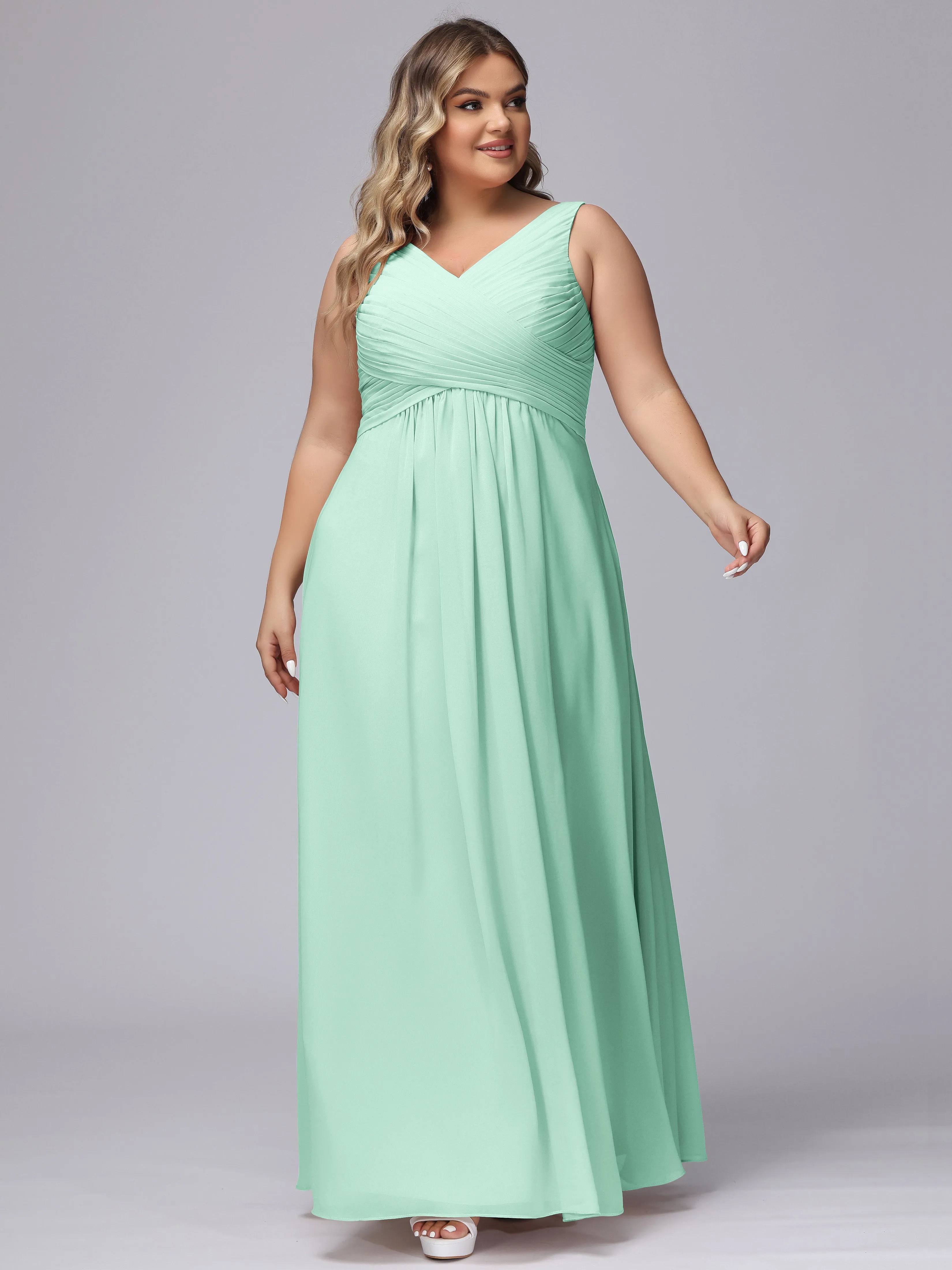 A-line Sleeveless V-back Chiffon Plus Size Bridesmaid Dress