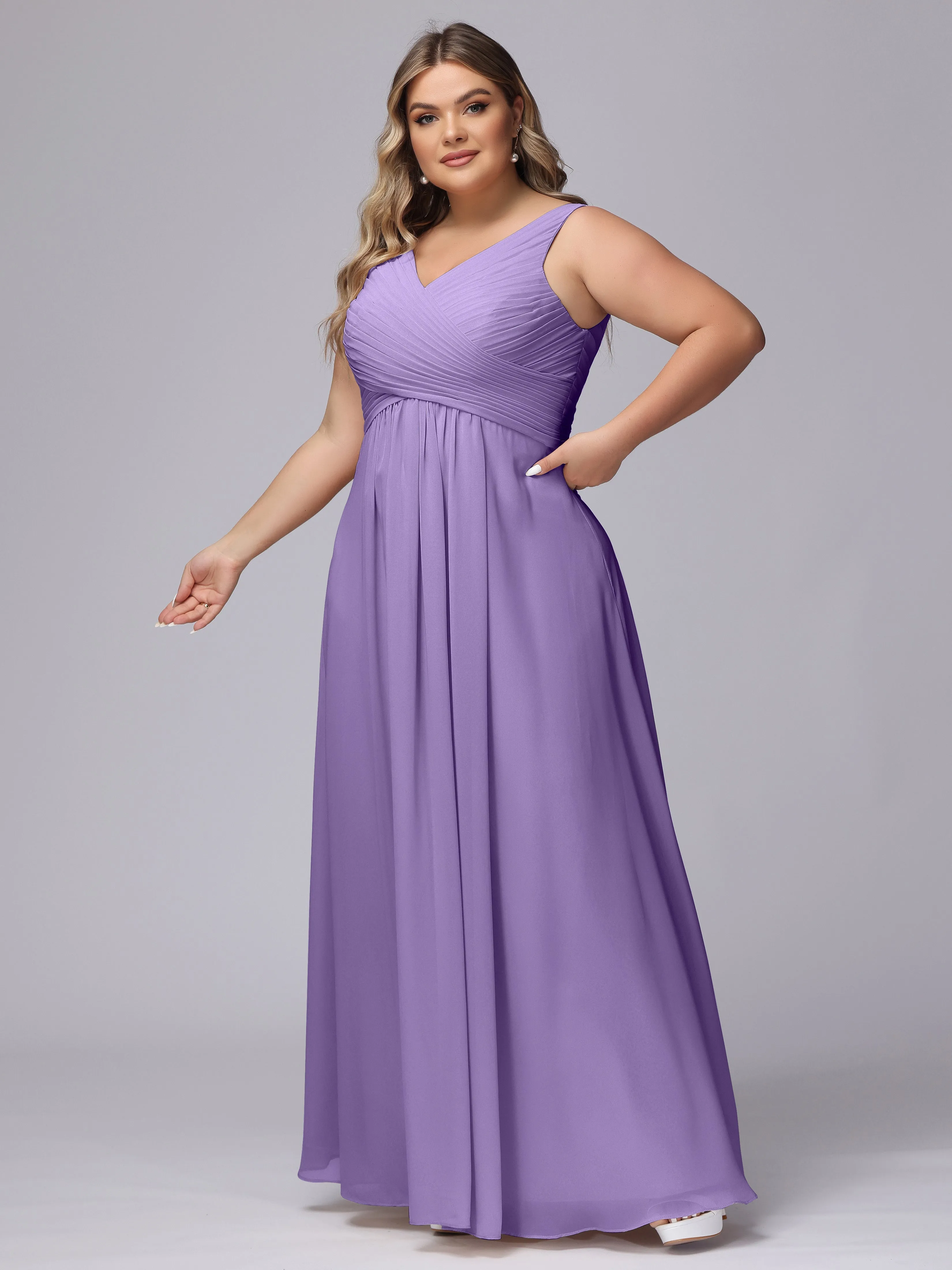 A-line Sleeveless V-back Chiffon Plus Size Bridesmaid Dress