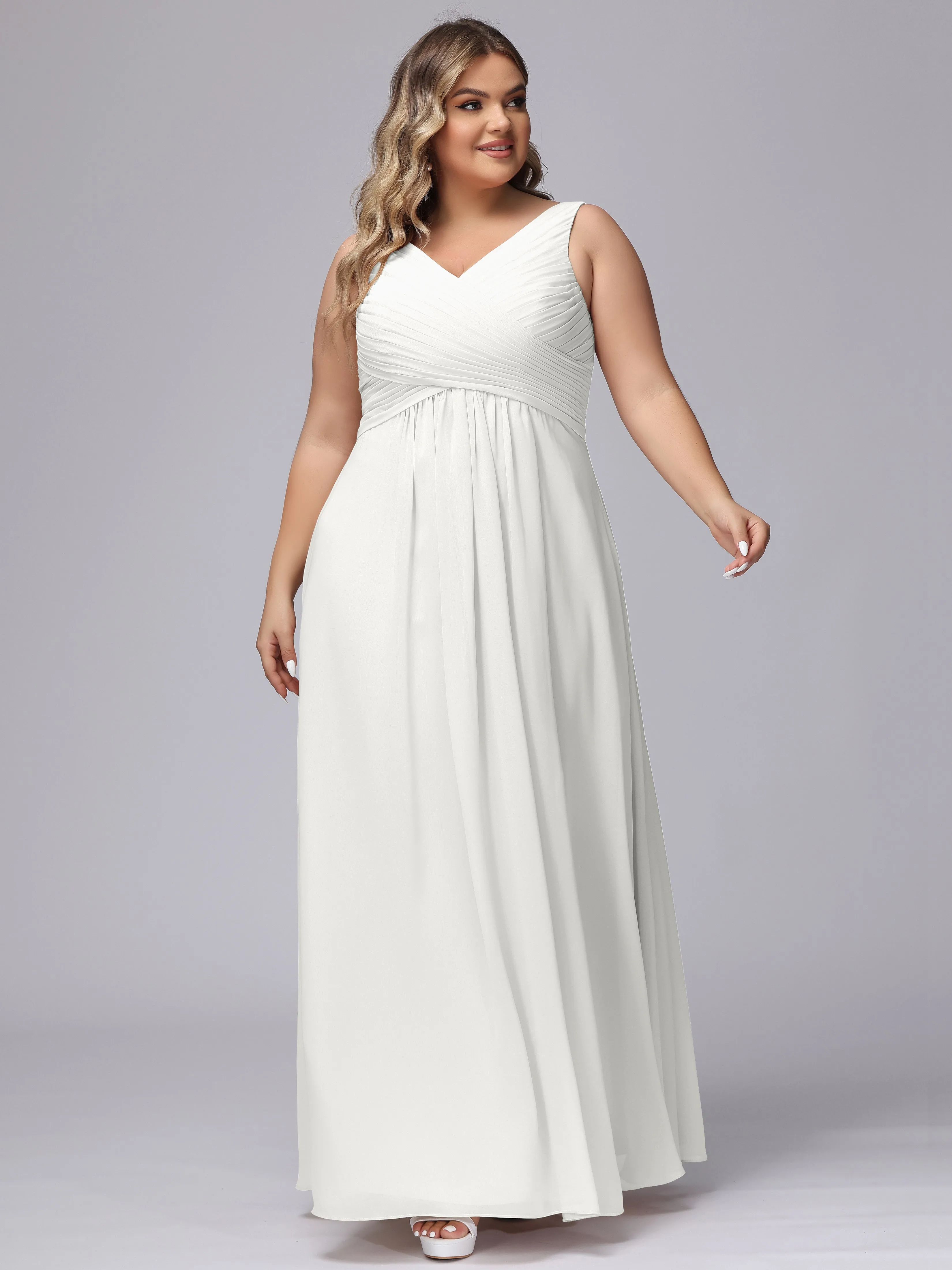 A-line Sleeveless V-back Chiffon Plus Size Bridesmaid Dress