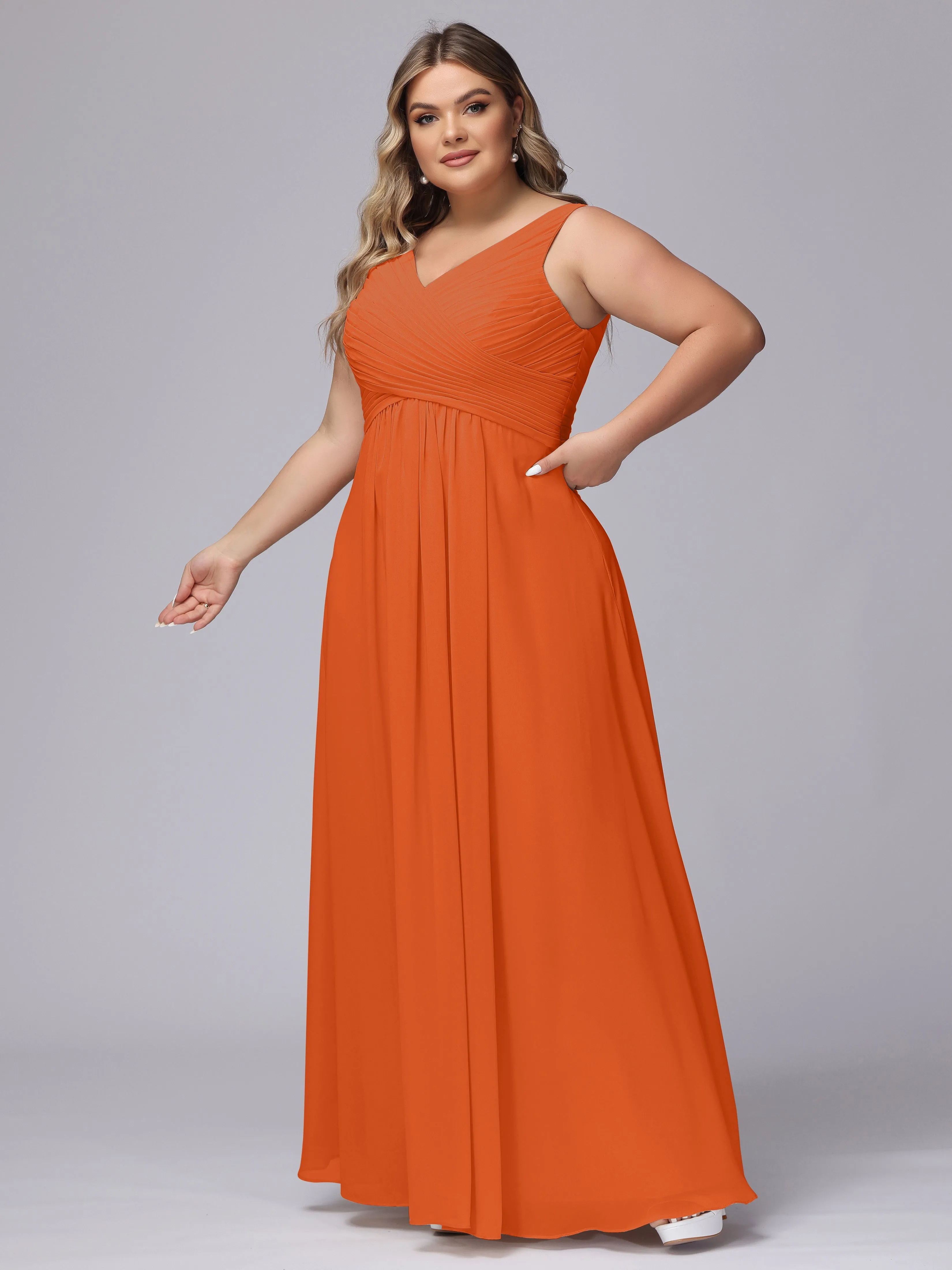 A-line Sleeveless V-back Chiffon Plus Size Bridesmaid Dress