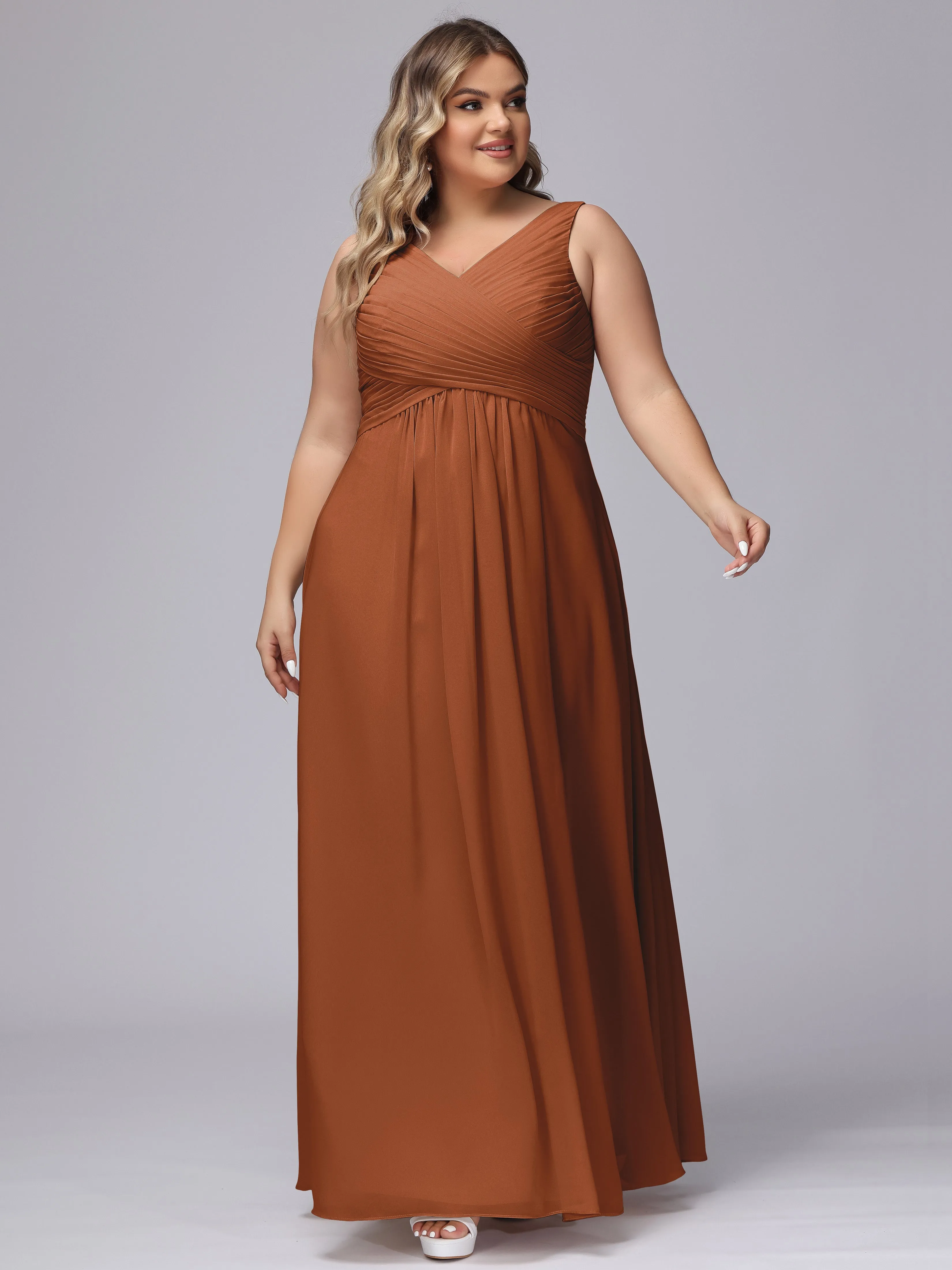 A-line Sleeveless V-back Chiffon Plus Size Bridesmaid Dress
