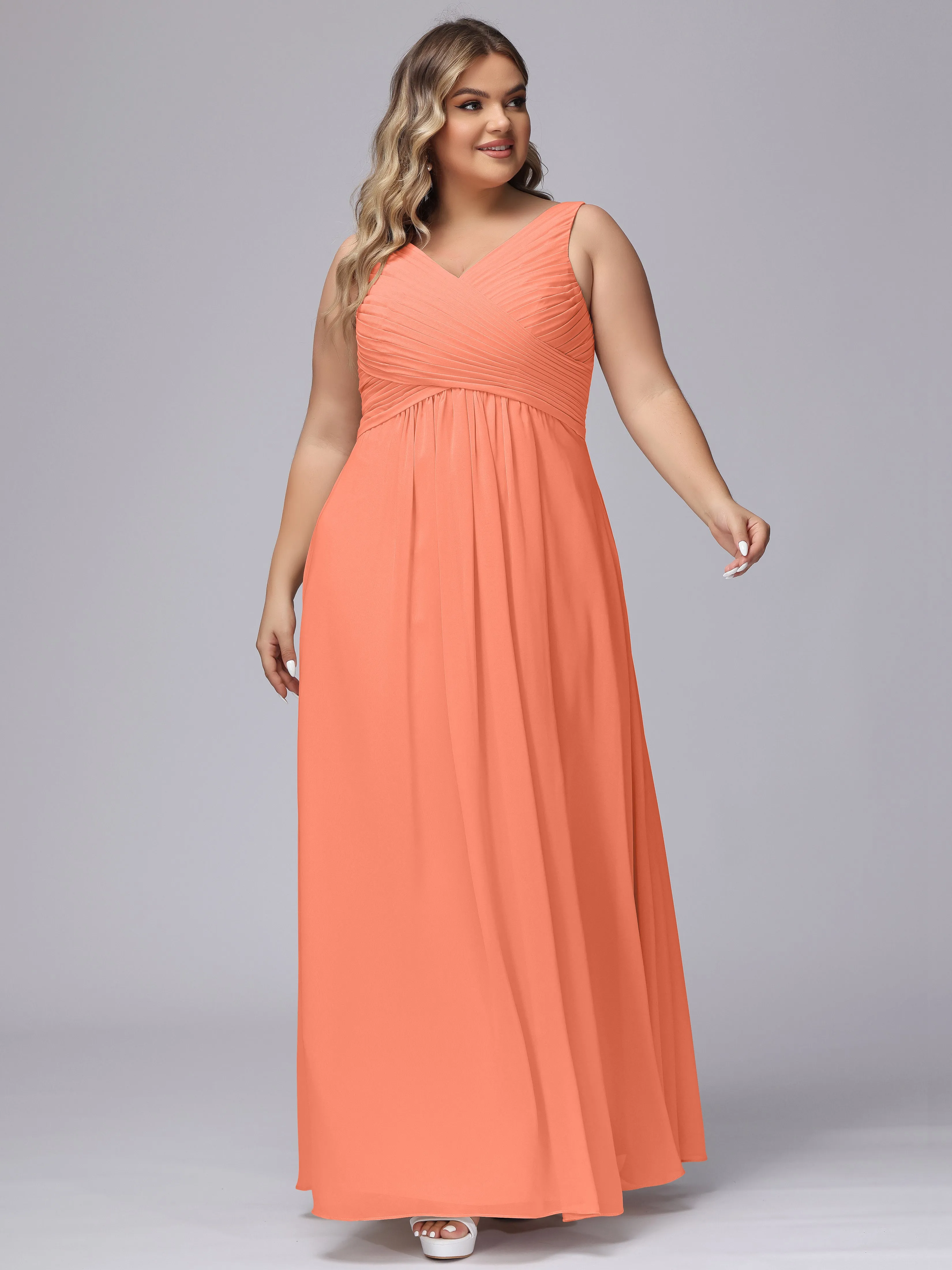 A-line Sleeveless V-back Chiffon Plus Size Bridesmaid Dress
