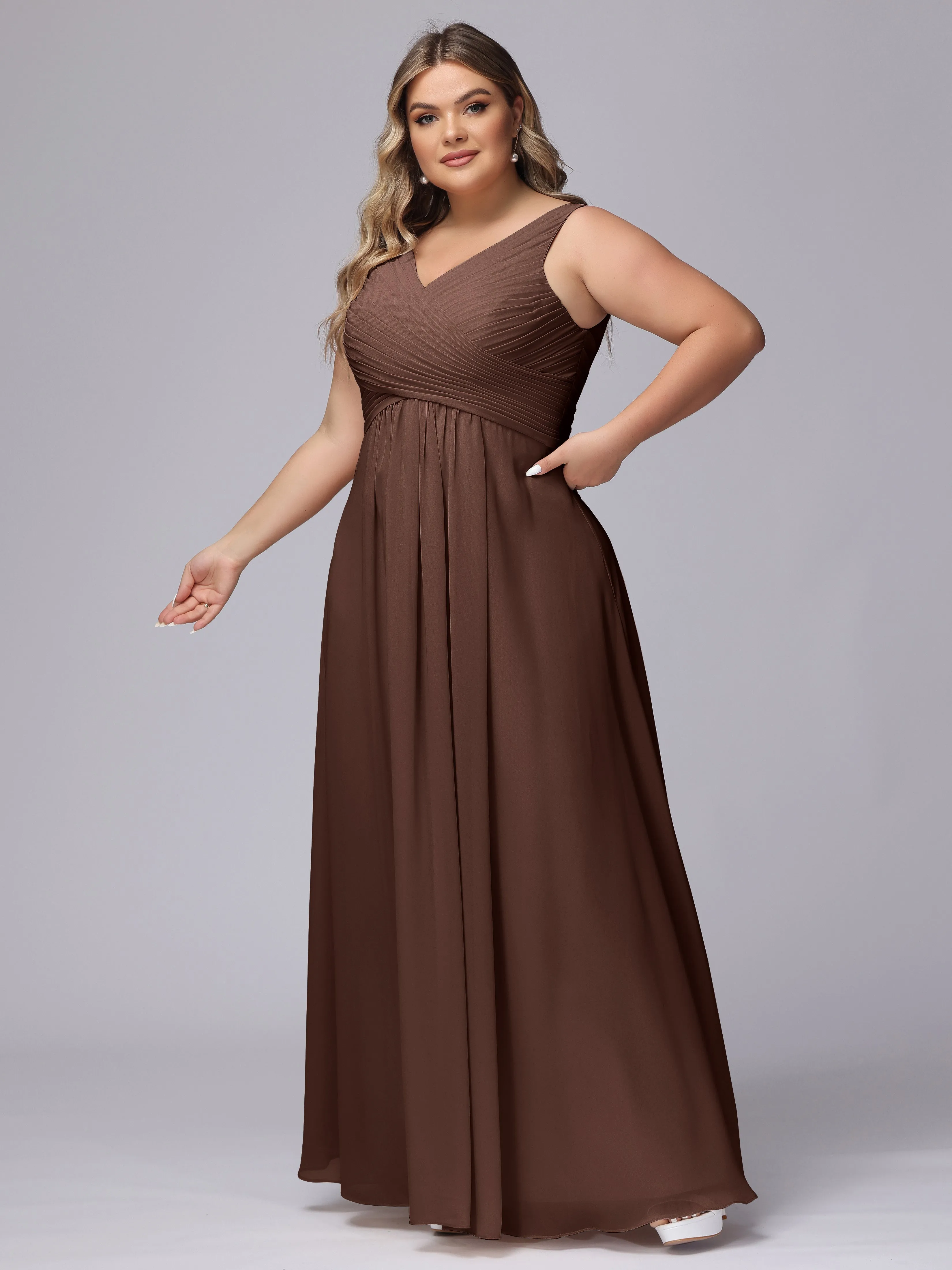 A-line Sleeveless V-back Chiffon Plus Size Bridesmaid Dress