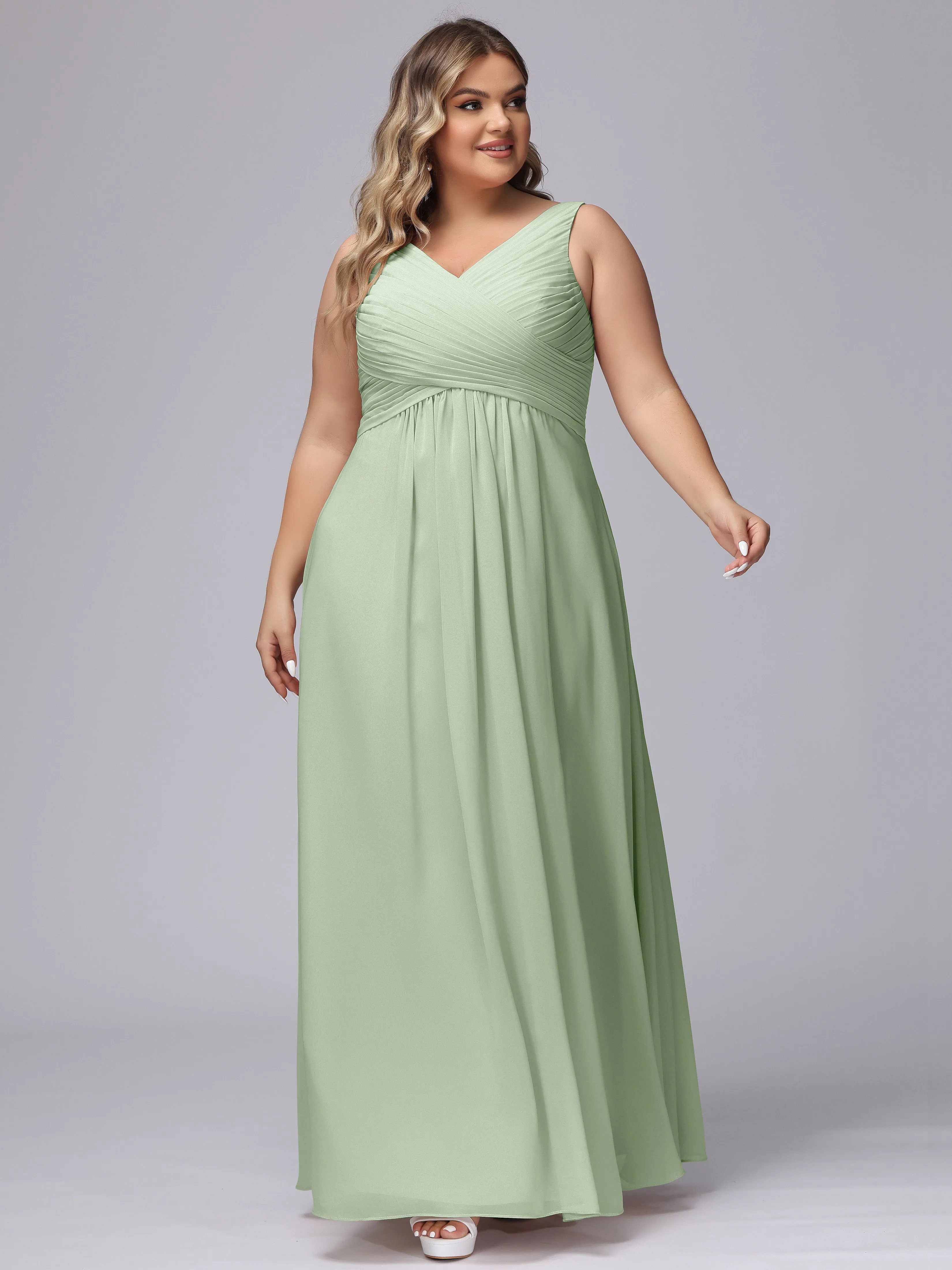 A-line Sleeveless V-back Chiffon Plus Size Bridesmaid Dress