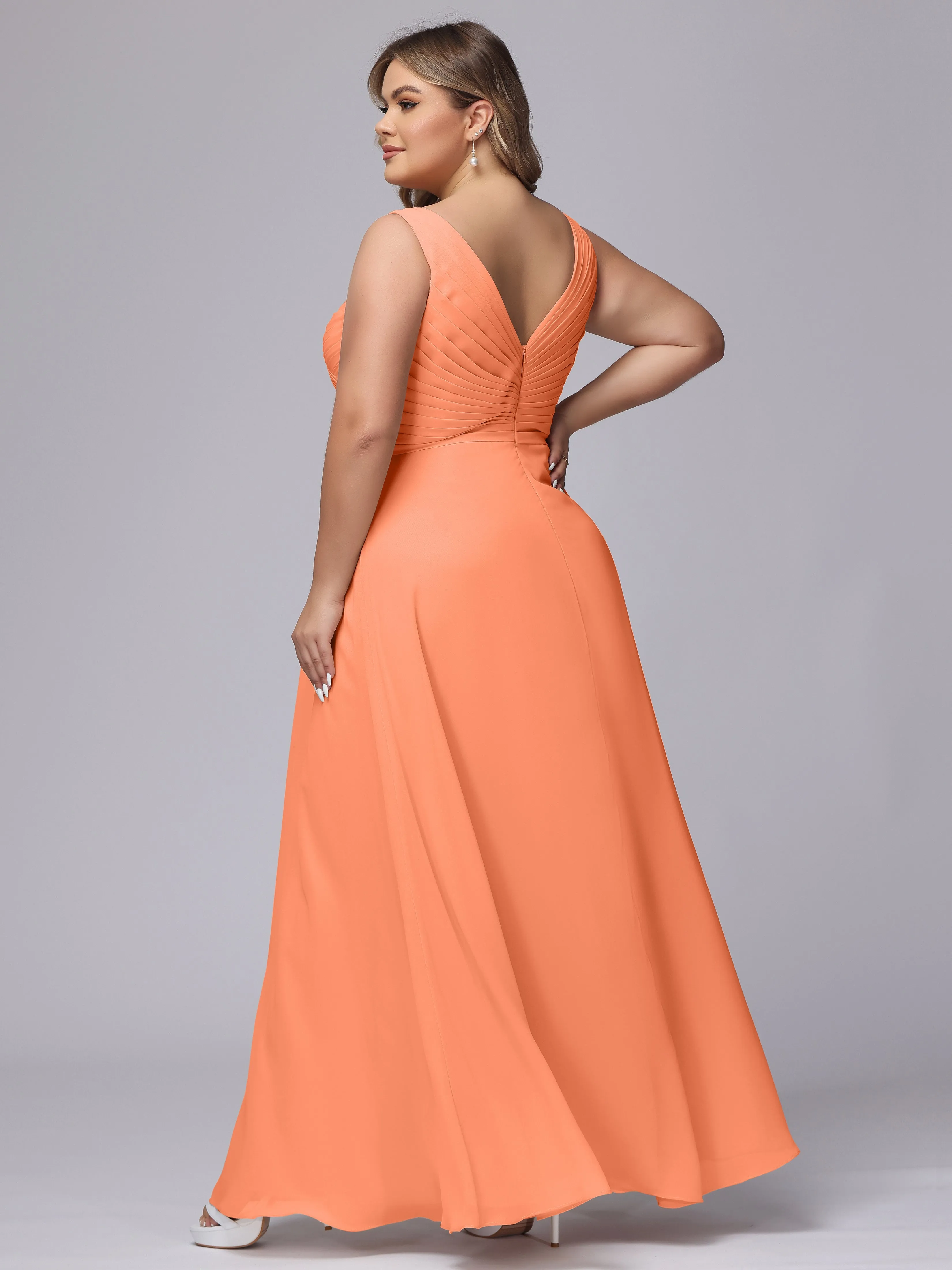 A-line Sleeveless V-back Chiffon Plus Size Bridesmaid Dress