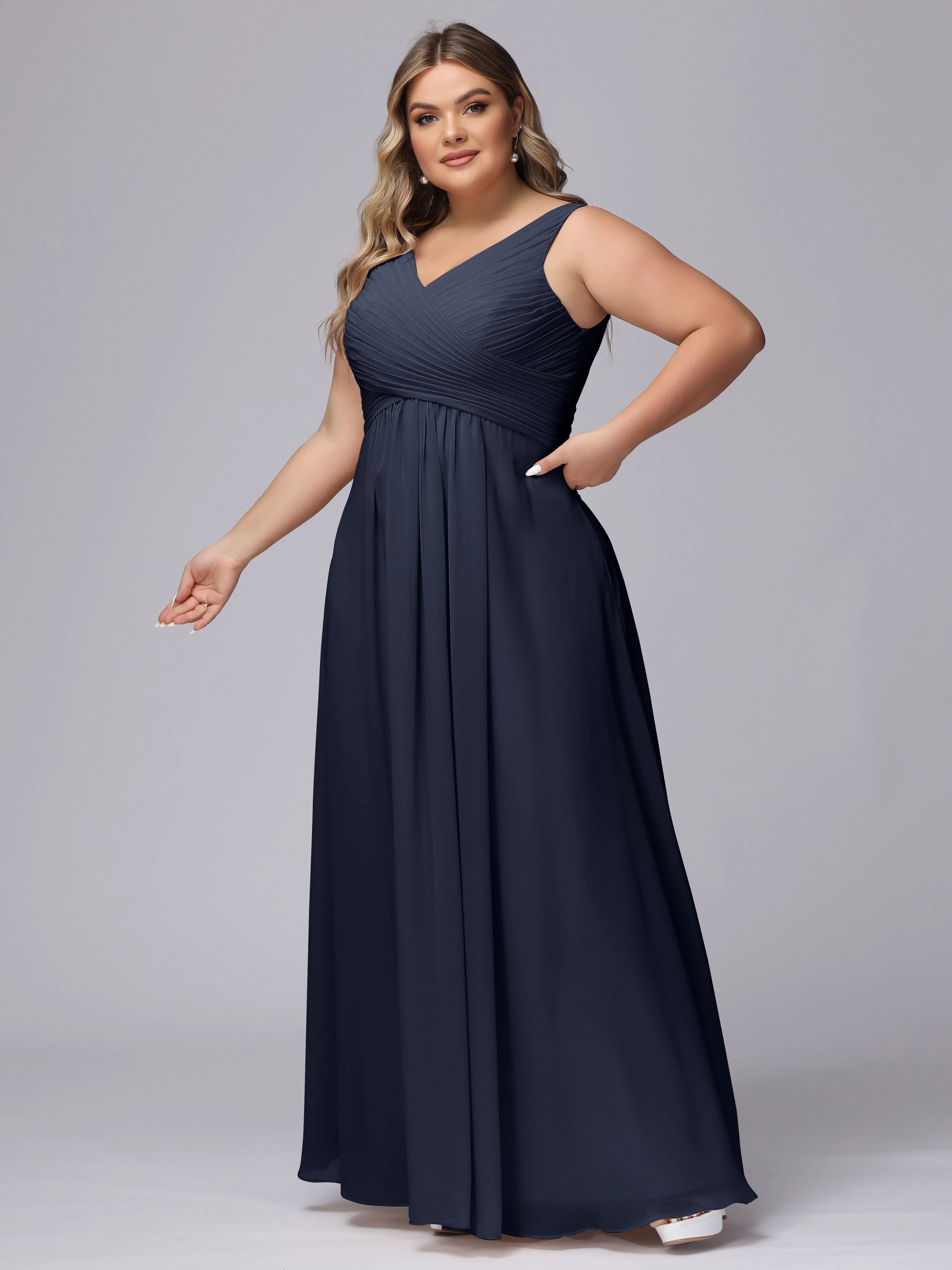 A-line Sleeveless V-back Chiffon Plus Size Bridesmaid Dress