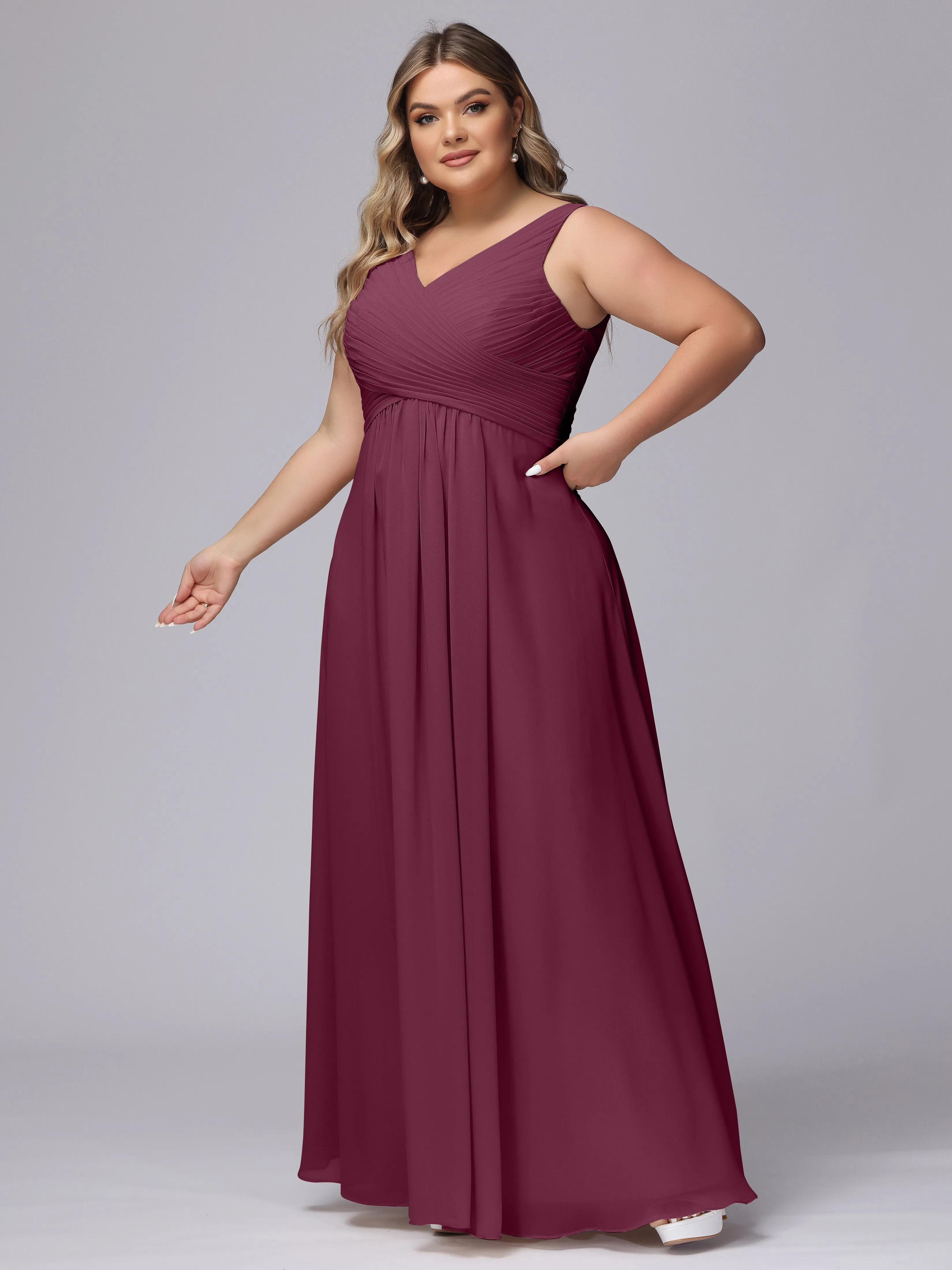 A-line Sleeveless V-back Chiffon Plus Size Bridesmaid Dress
