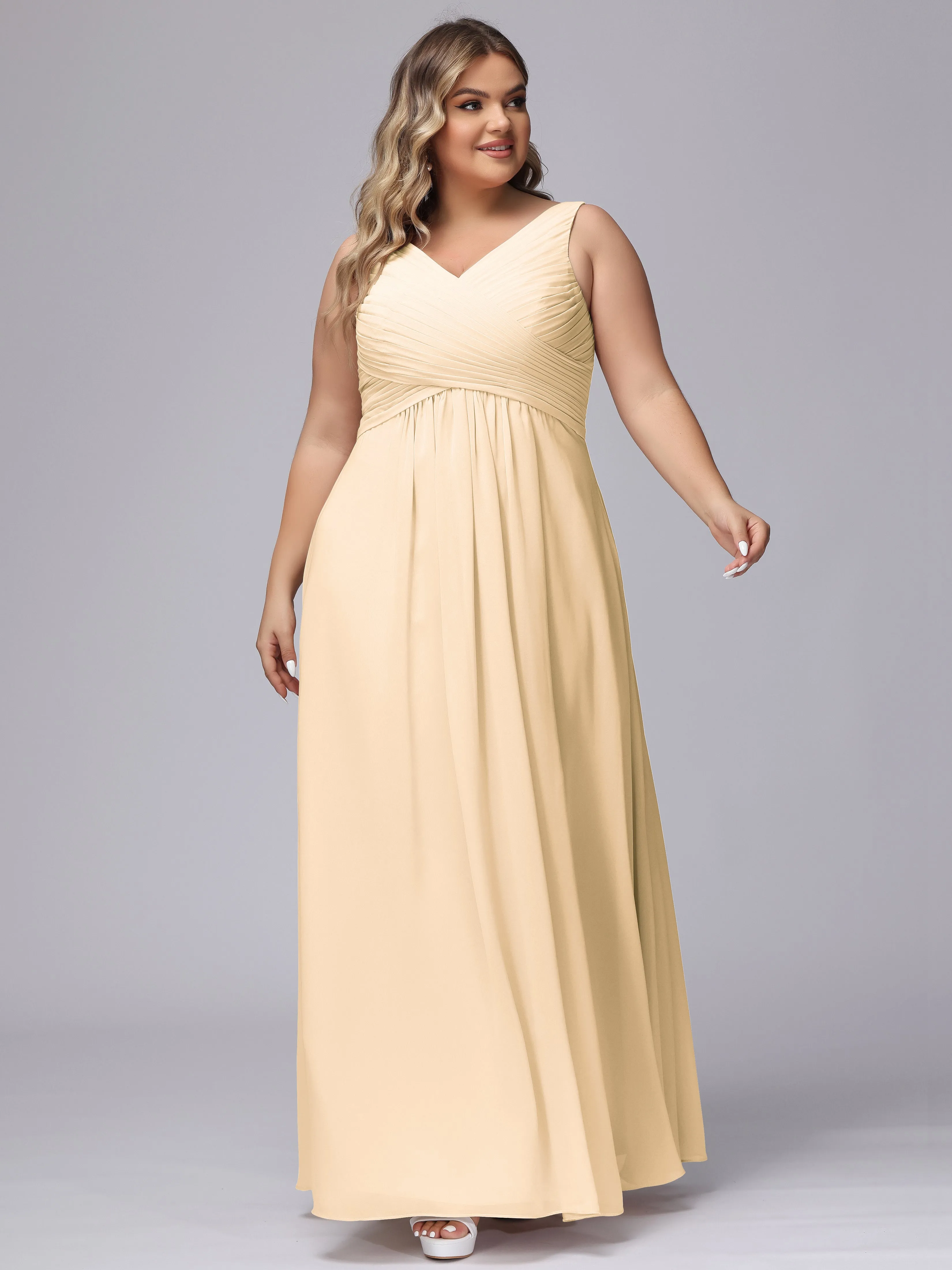 A-line Sleeveless V-back Chiffon Plus Size Bridesmaid Dress