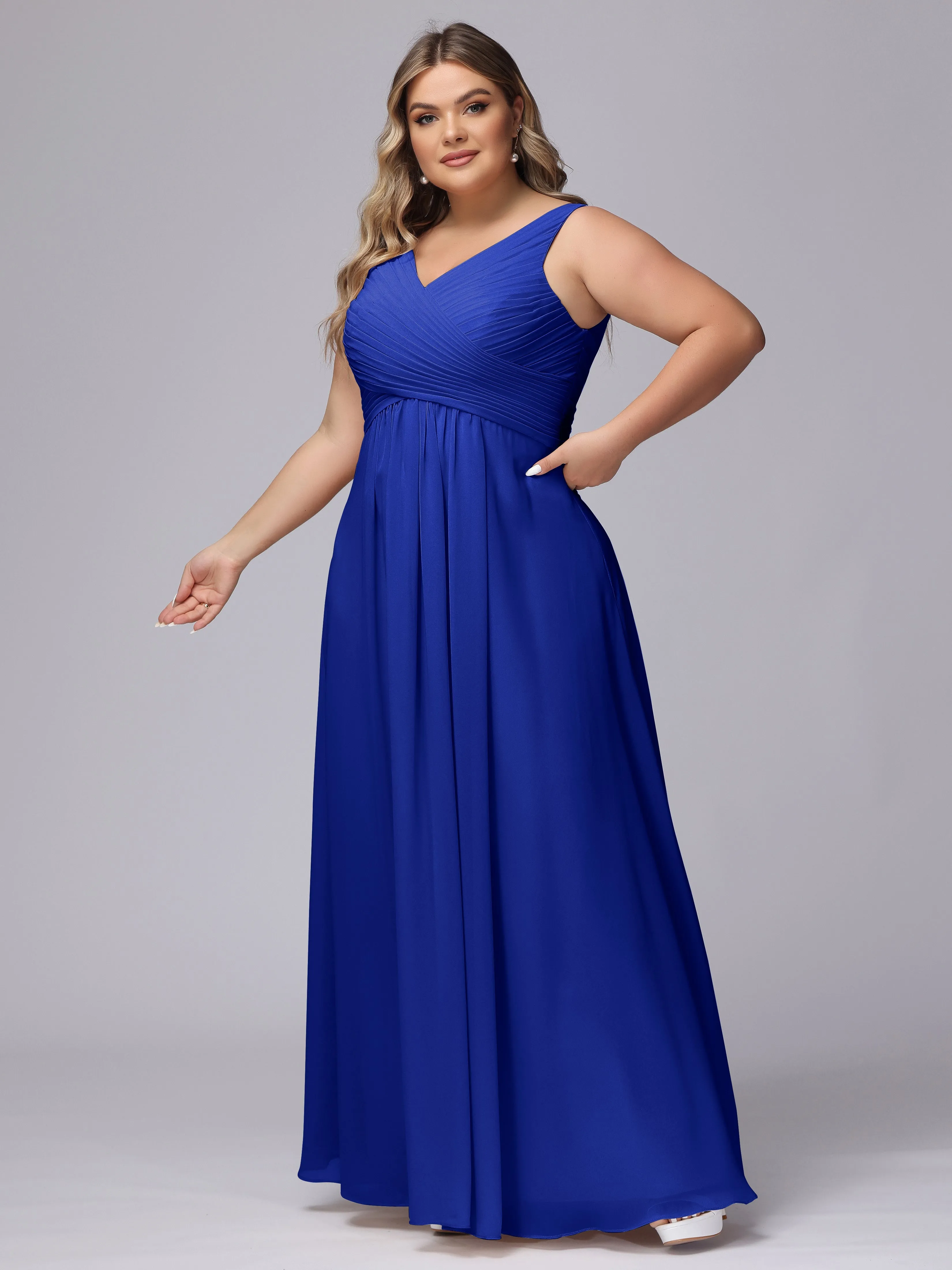 A-line Sleeveless V-back Chiffon Plus Size Bridesmaid Dress