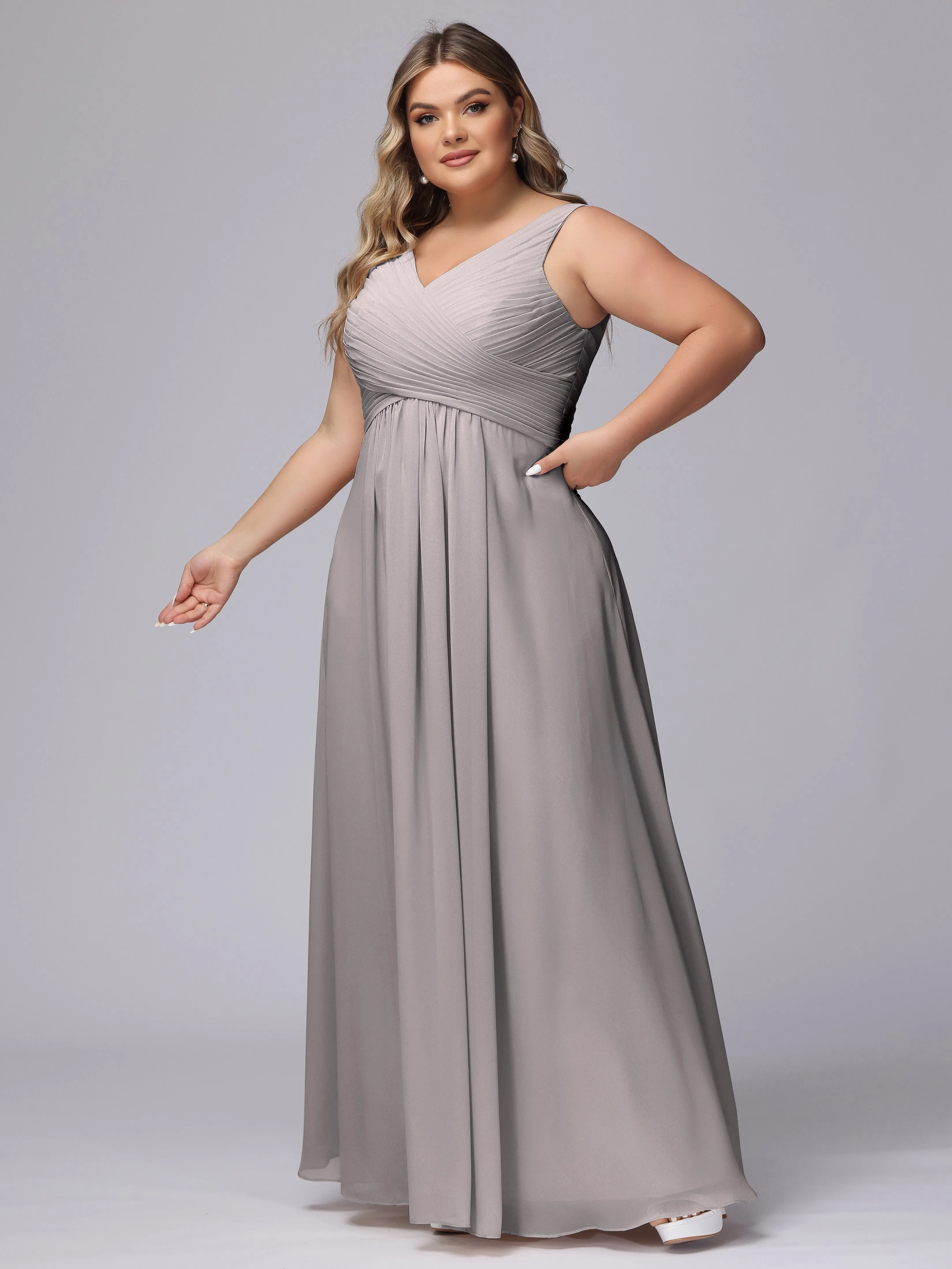 A-line Sleeveless V-back Chiffon Plus Size Bridesmaid Dress